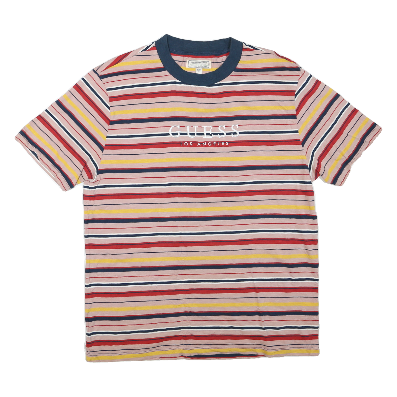 GUESS Mens Red & Yellow Striped Graphic T-Shirt M Short Sleeve Crew Neck Casual Refurbished - N/A refurbished available on Cerqular