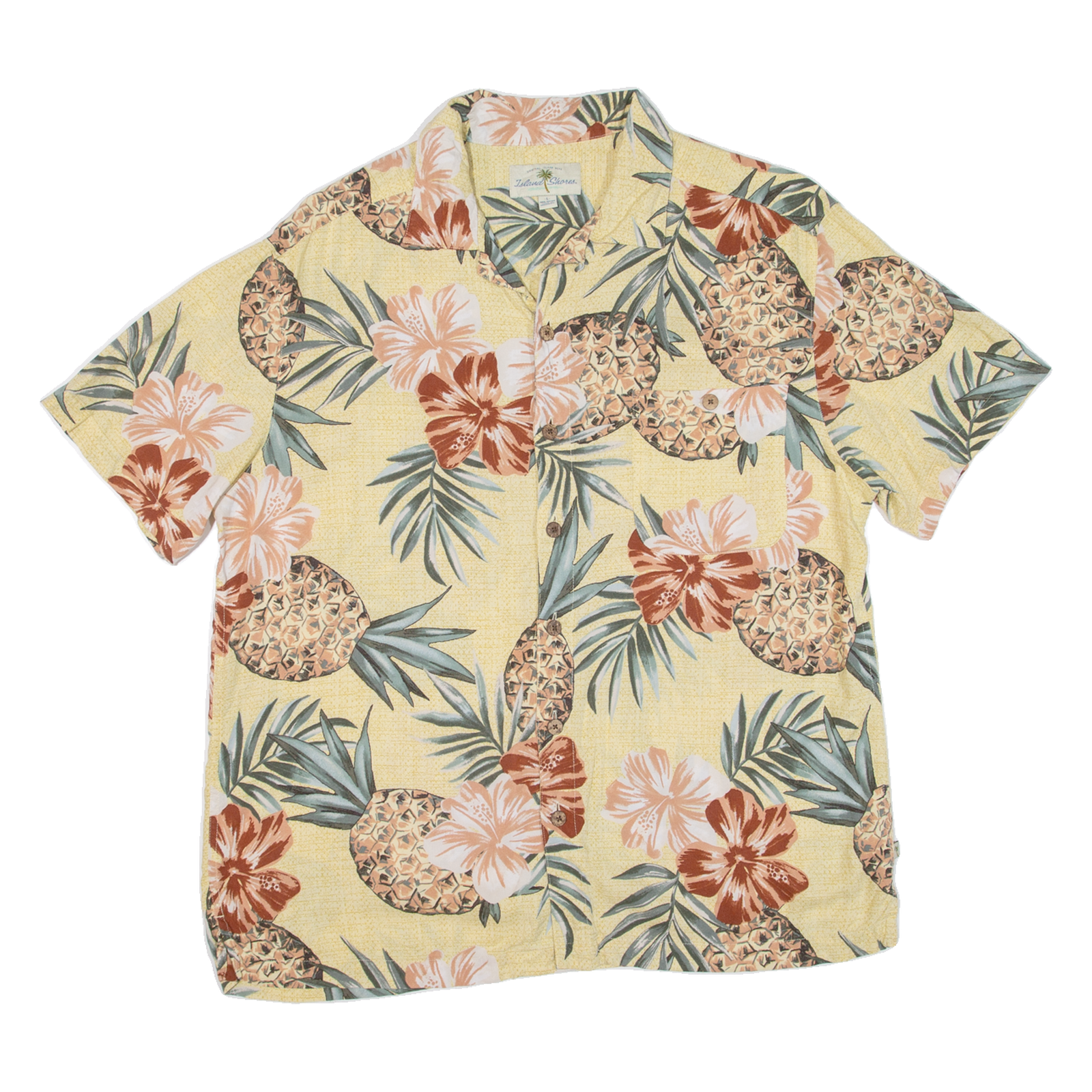 ISLAND SHORES Mens Hawaiian Shirt Yellow Floral L Refurbished - N/A refurbished available on Cerqular