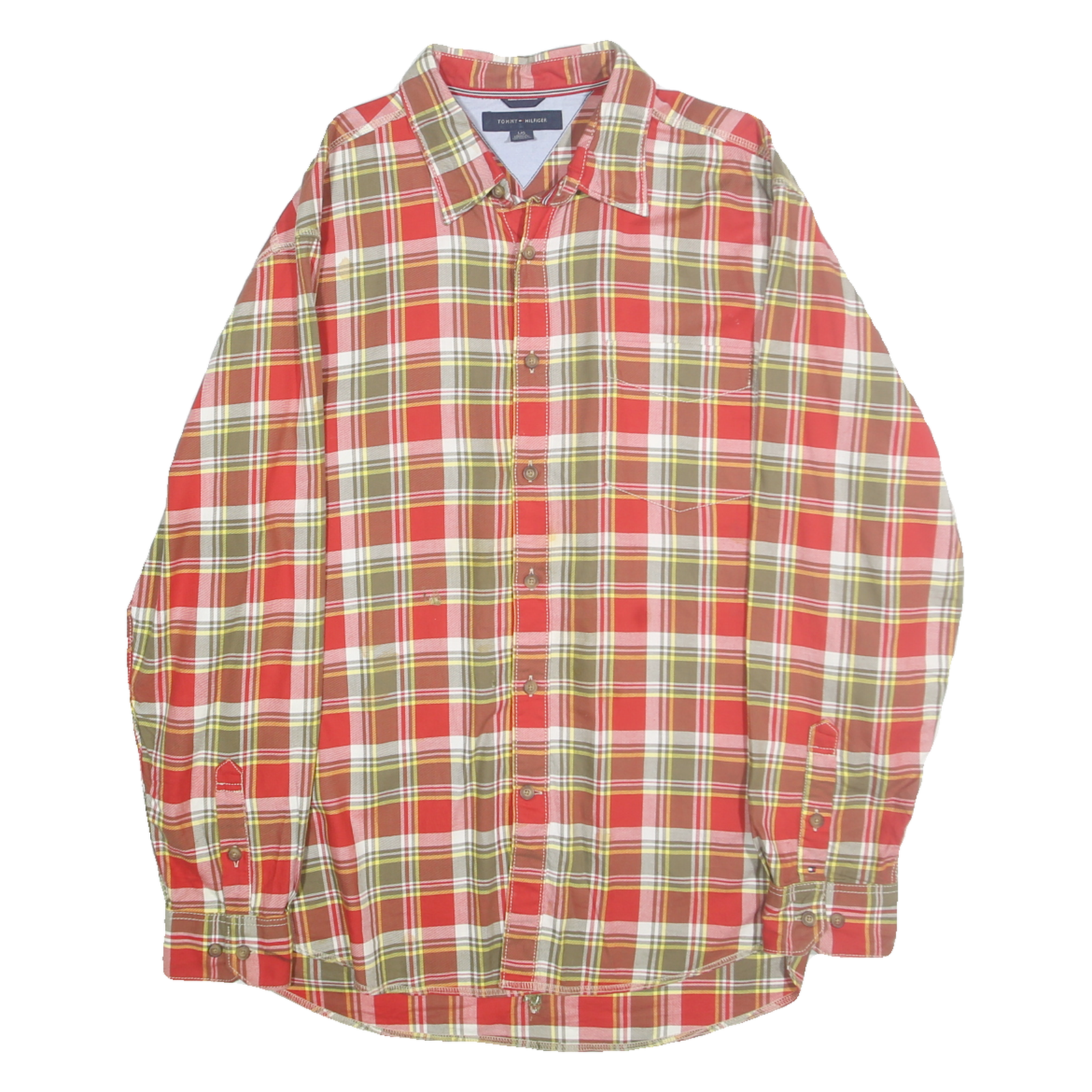 TOMMY HILFIGER Mens Red & Green Check Shirt L Classic Cotton Long Sleeve Button Refurbished - N/A refurbished available on Cerqular