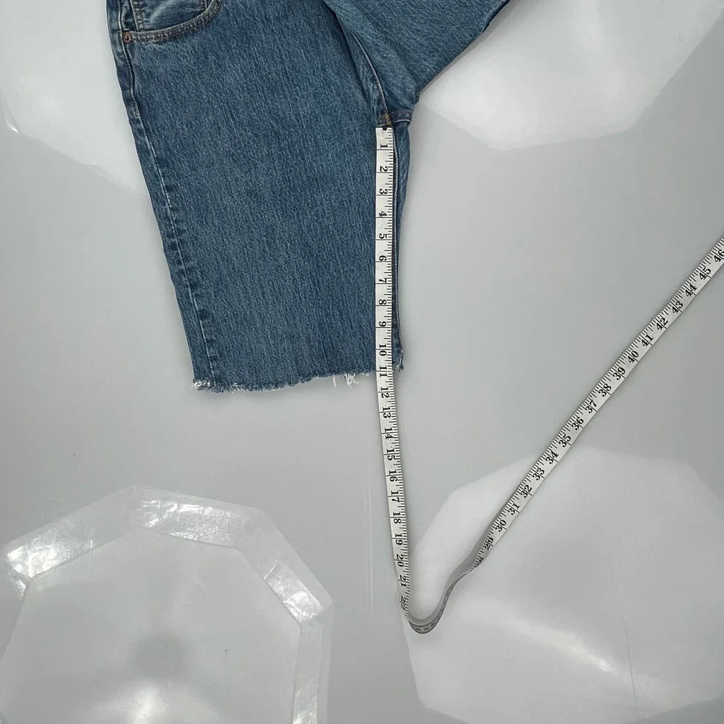 Levis Denim Shorts - 32W 10L Blue Denim Refurbished - Thrifted (note: this is a term often used to describe second- refurbished available on Cerqular