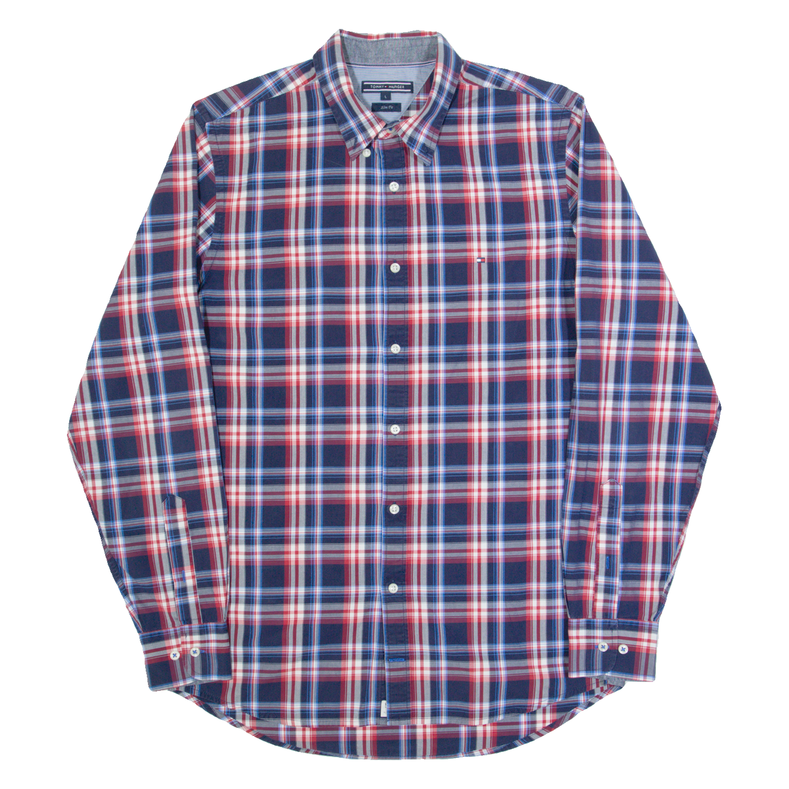 TOMMY HILFIGER Slim Fit Mens Shirt Blue Check Long Sleeve L Refurbished - N/A refurbished available on Cerqular