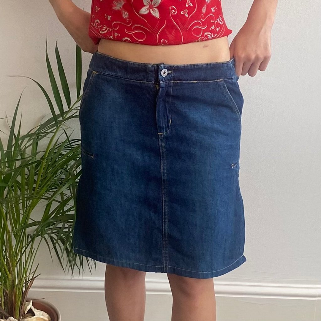 Mbc Ws Denim Skirt - 29W UK 10 Blue Cotton Refurbished - Thrifted (note: this is a term often used to describe second- refurbished available on Cerqular