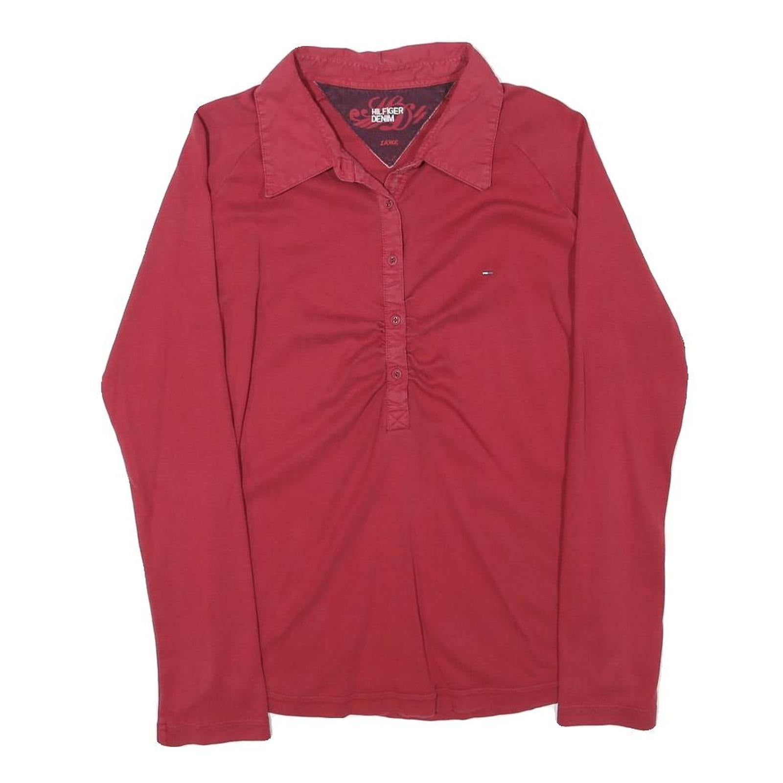 LEVI'S Womens Red Long Sleeve Shirt Button Neck L Cotton Blend Classic Top Refurbished - N/A refurbished available on Cerqular