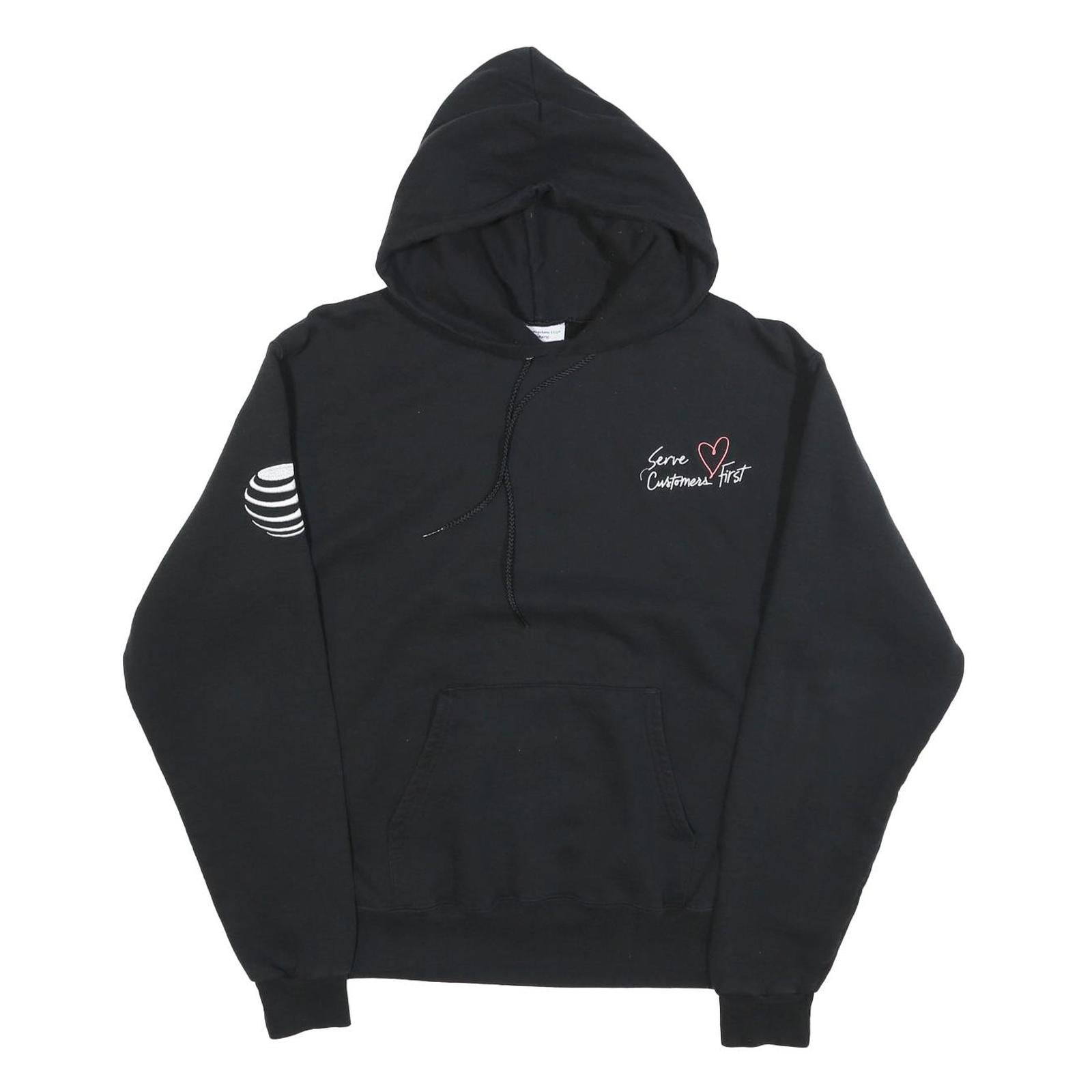 CHAMPION Mens Black Hoodie M Cotton Blend Pullover Serve Customers First Graphic Refurbished - N/A refurbished available on Cerqular