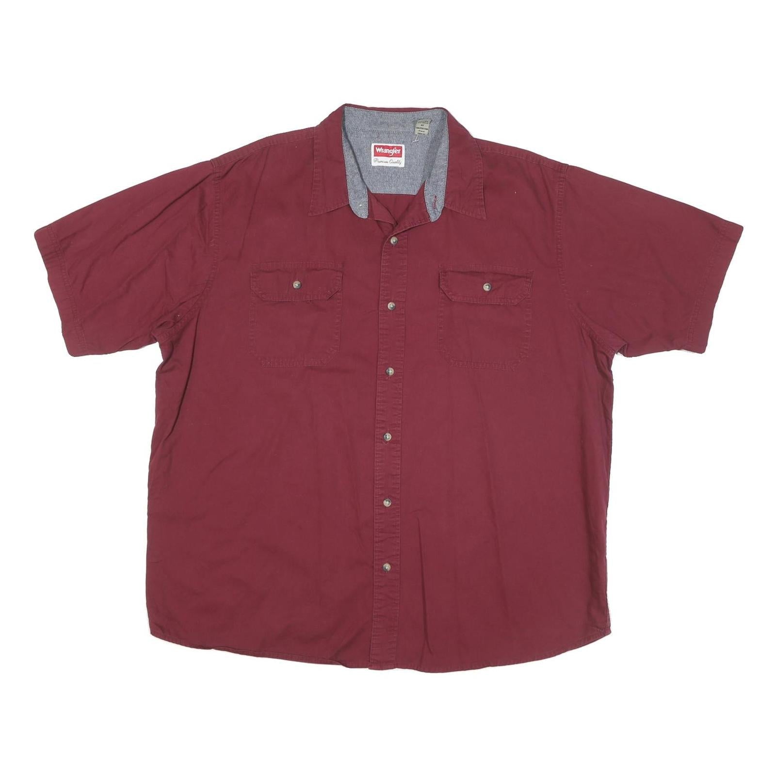 WRANGLER Mens Maroon Cotton Blend Short Sleeve Shirt XL Casual Button Pocket Refurbished - N/A refurbished available on Cerqular