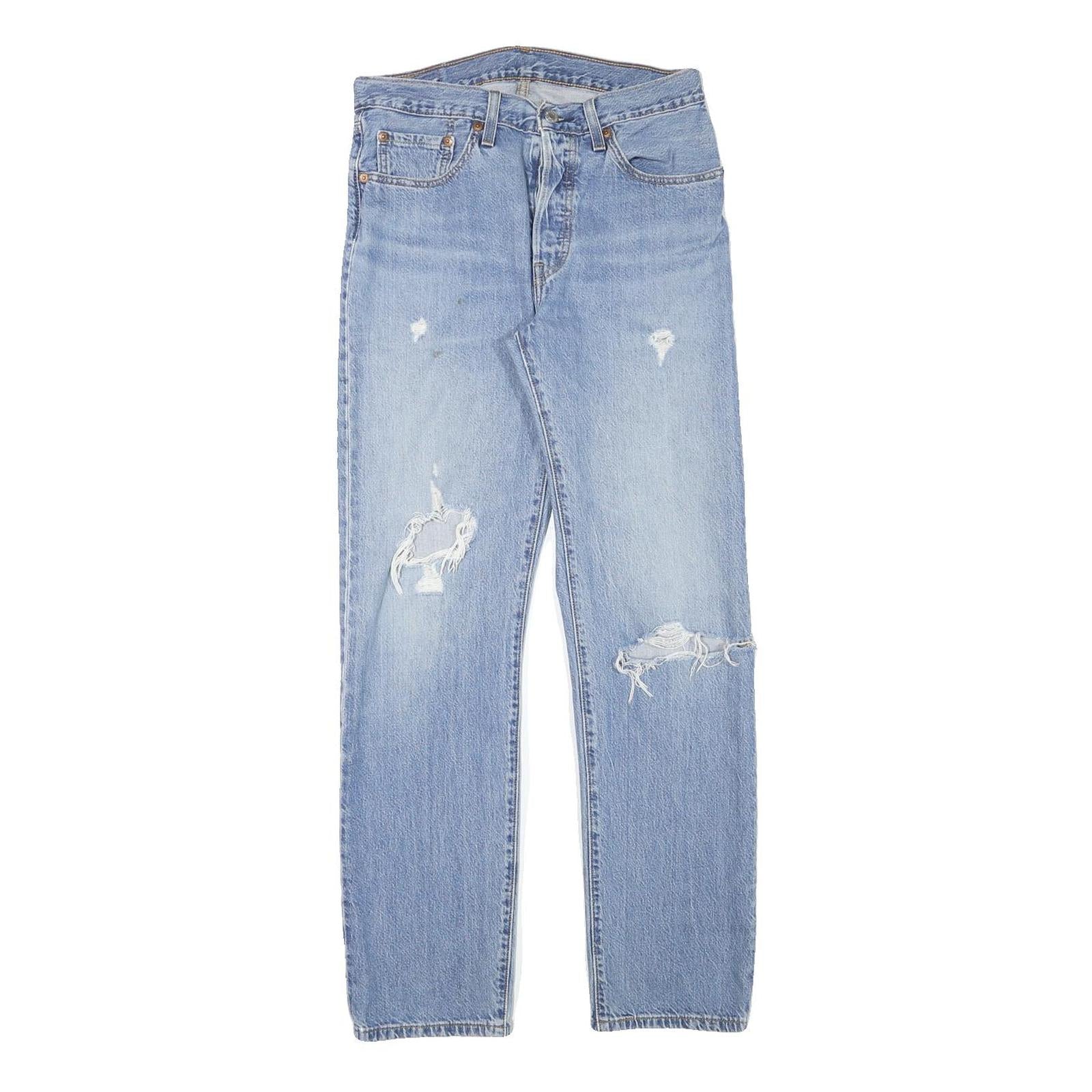 LEVI'S 501 Womens Jeans Blue Regular Straight Denim Light W28 L28 Distressed Refurbished - N/A refurbished available on Cerqular