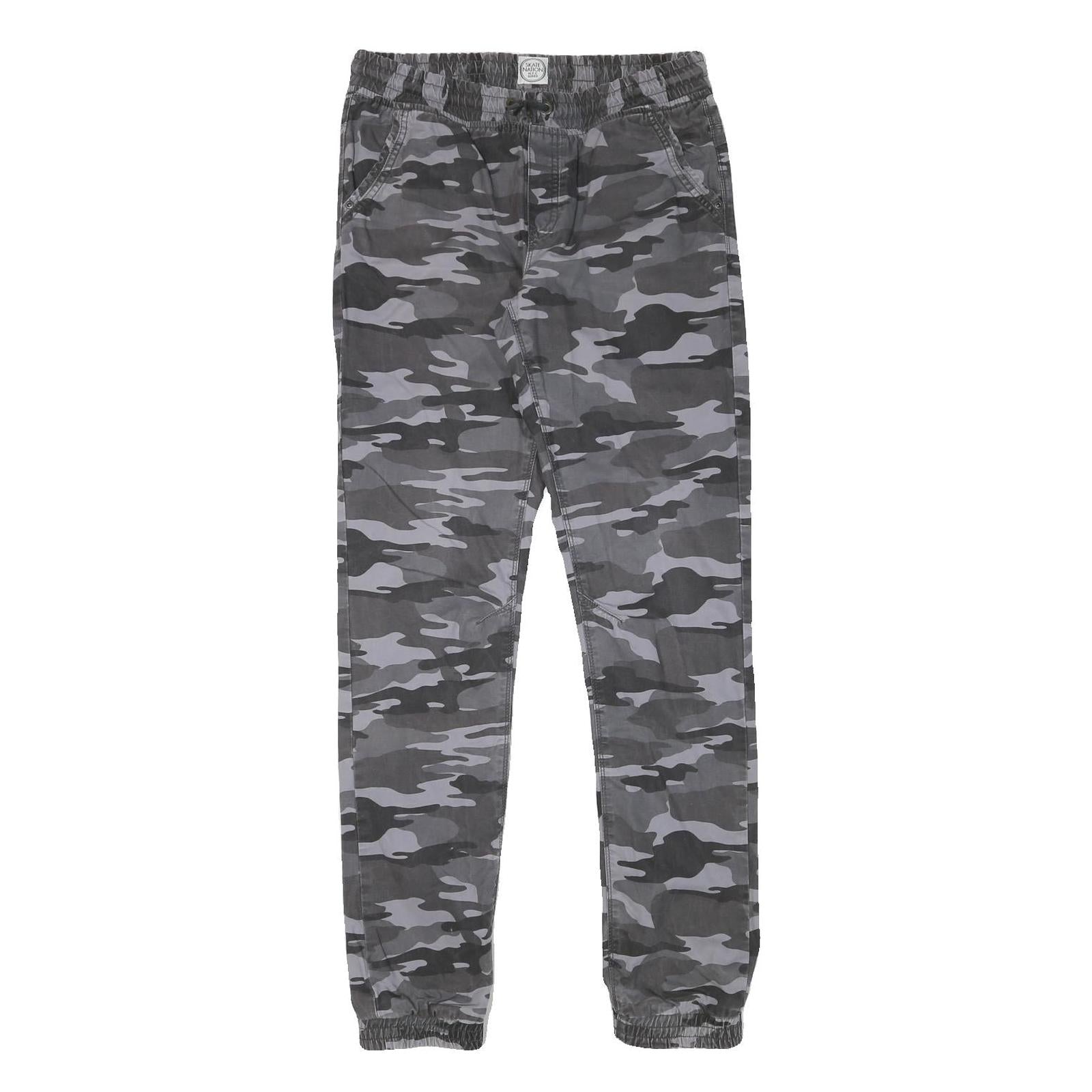 SKATE NATION Mens Cotton Blend Grey & Black Camouflage Slim Drawstring Trousers Refurbished - N/A refurbished available on Cerqular