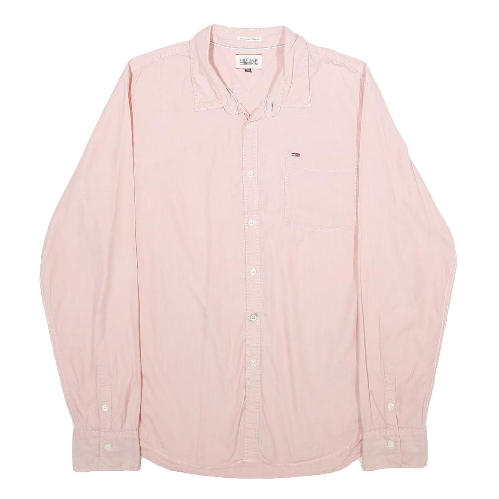 HILFIGER DENIM Mens Pink Cotton Shirt XL Casual Long Sleeve Pocket Refurbished - N/A refurbished available on Cerqular