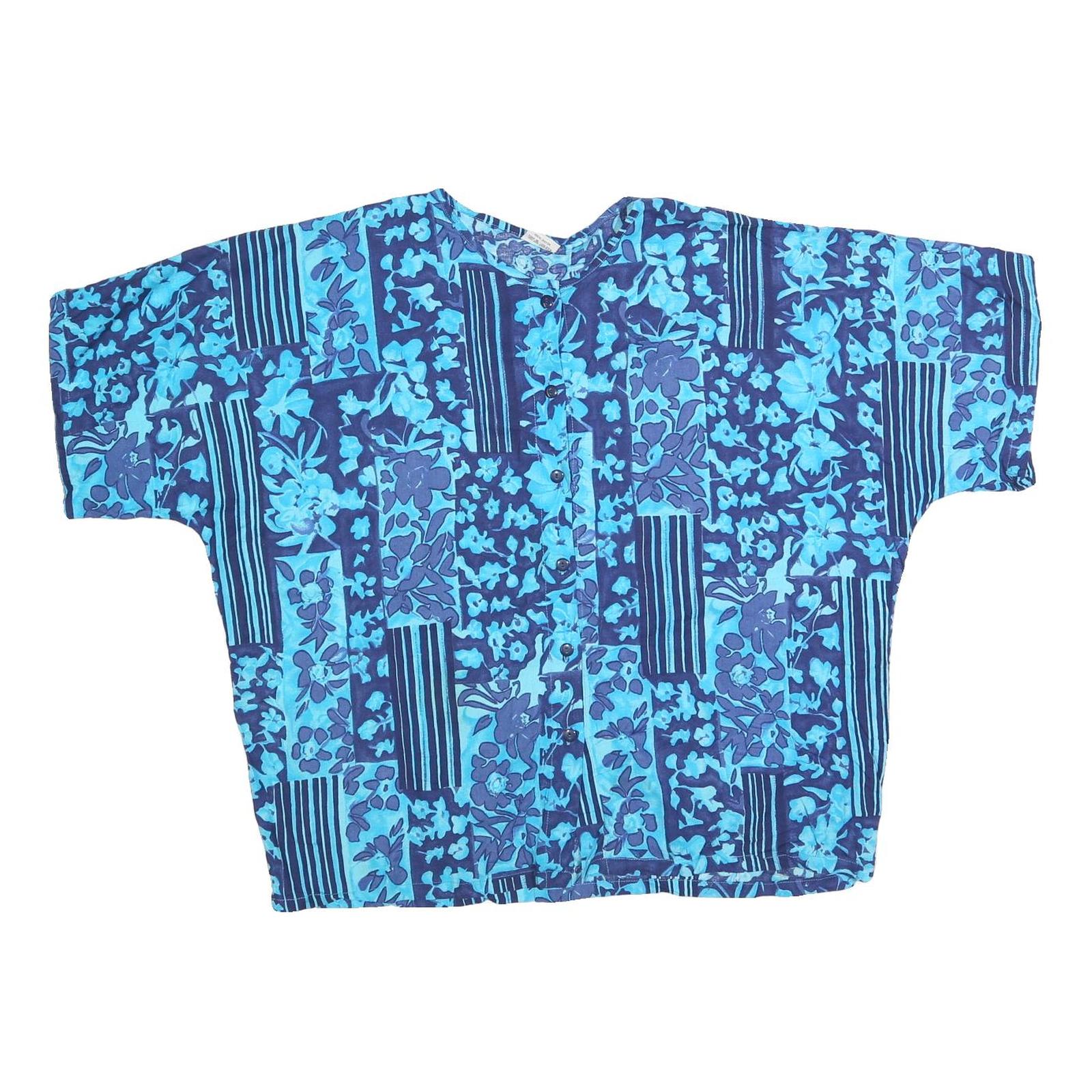 MAN GO Womens Blue Printed Blouse Short Sleeve Round Neck XL Lightweight Refurbished - N/A refurbished available on Cerqular