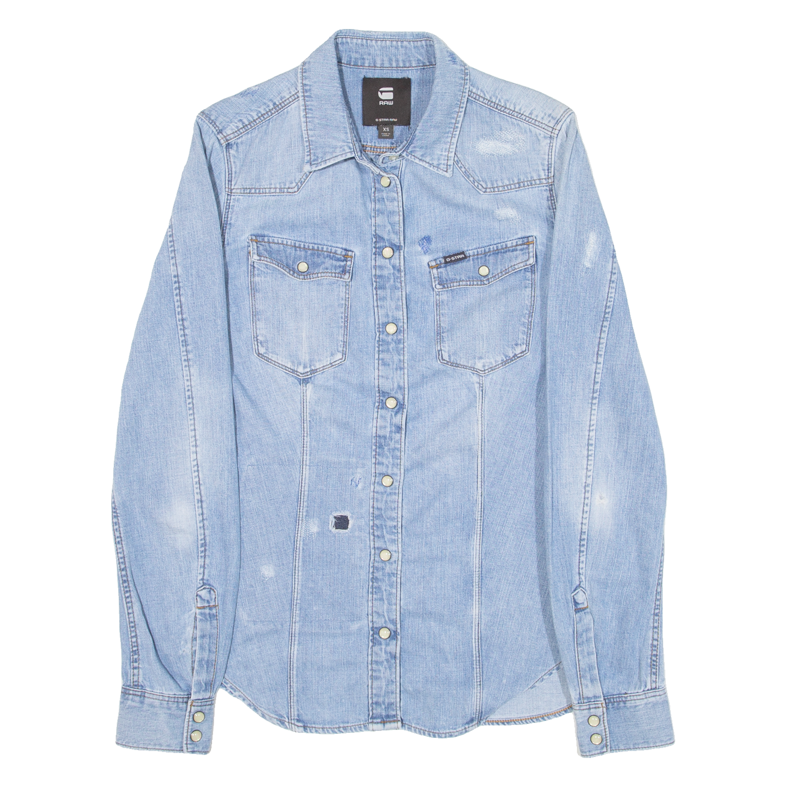 G-STAR RAW Distressed Womens Denim Shirt Blue Long Sleeve XS Refurbished - N/A refurbished available on Cerqular