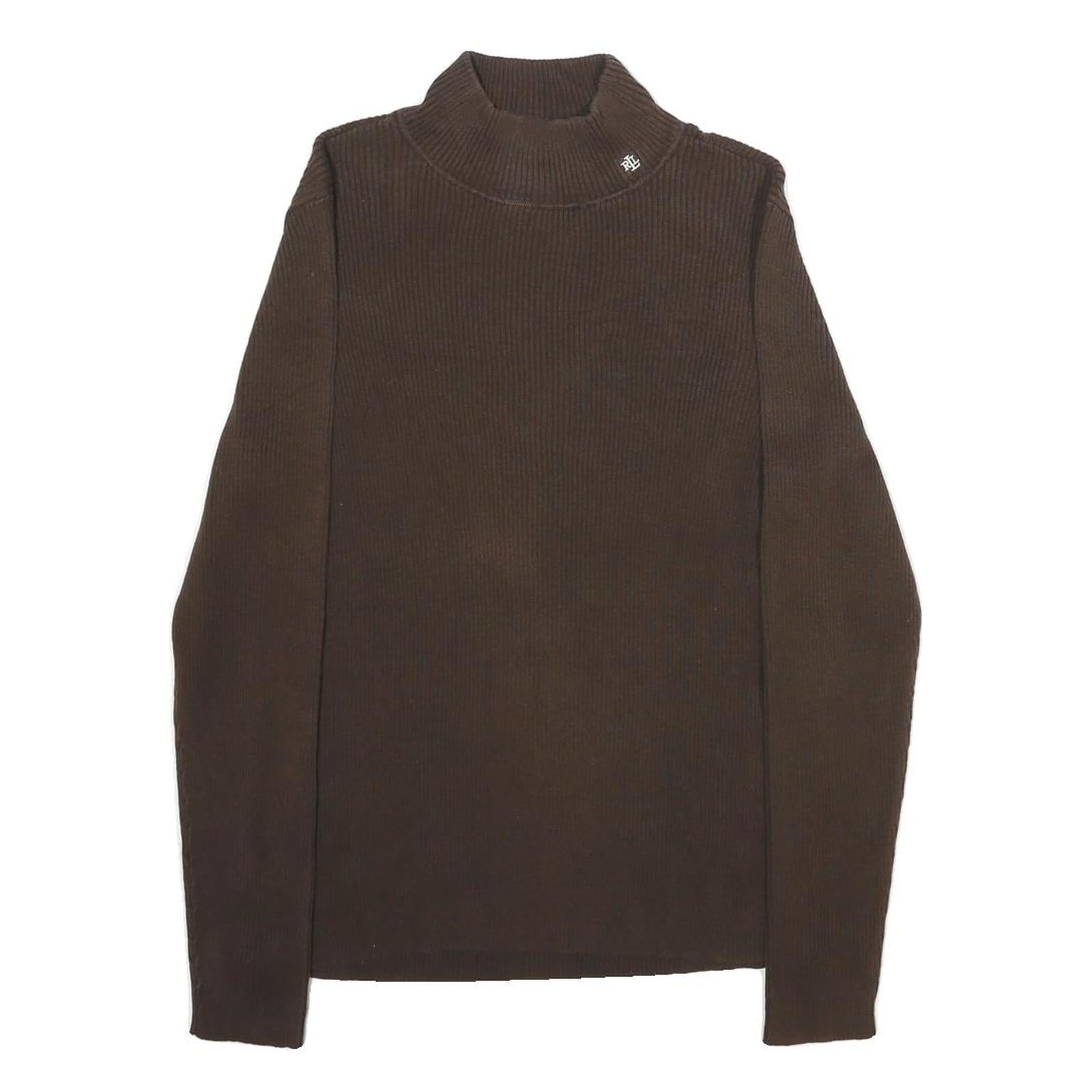 LAUREN RALPH LAUREN Womens Brown Plain Pullover Roll Neck Basic Knit L Cotton Refurbished - N/A refurbished available on Cerqular