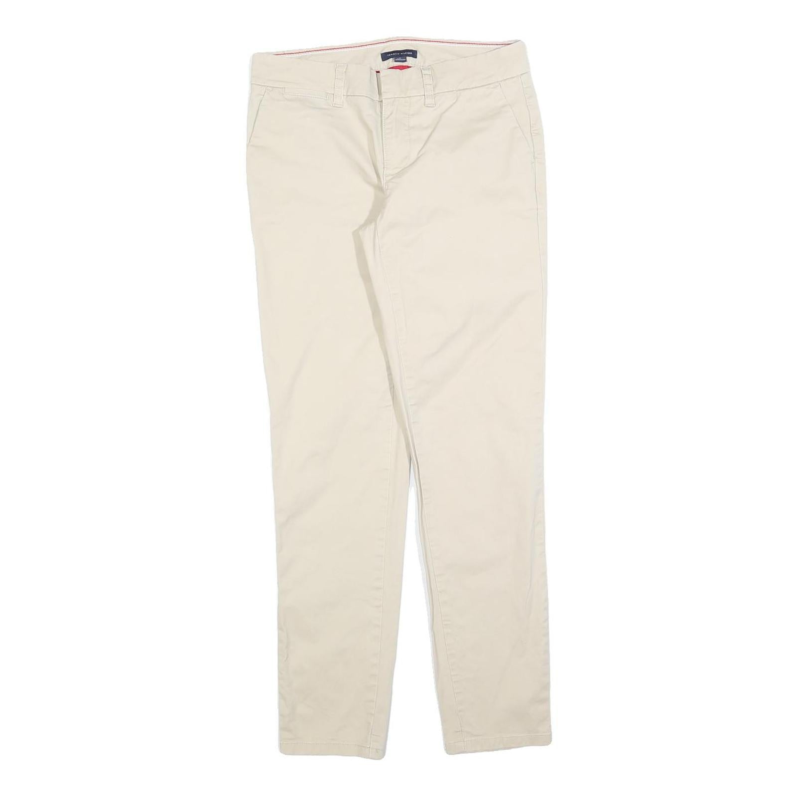 TOMMY HILFIGER Womens Slim Beige Cotton Blend Zip Trousers W28 L30 Classic Refurbished - N/A refurbished available on Cerqular