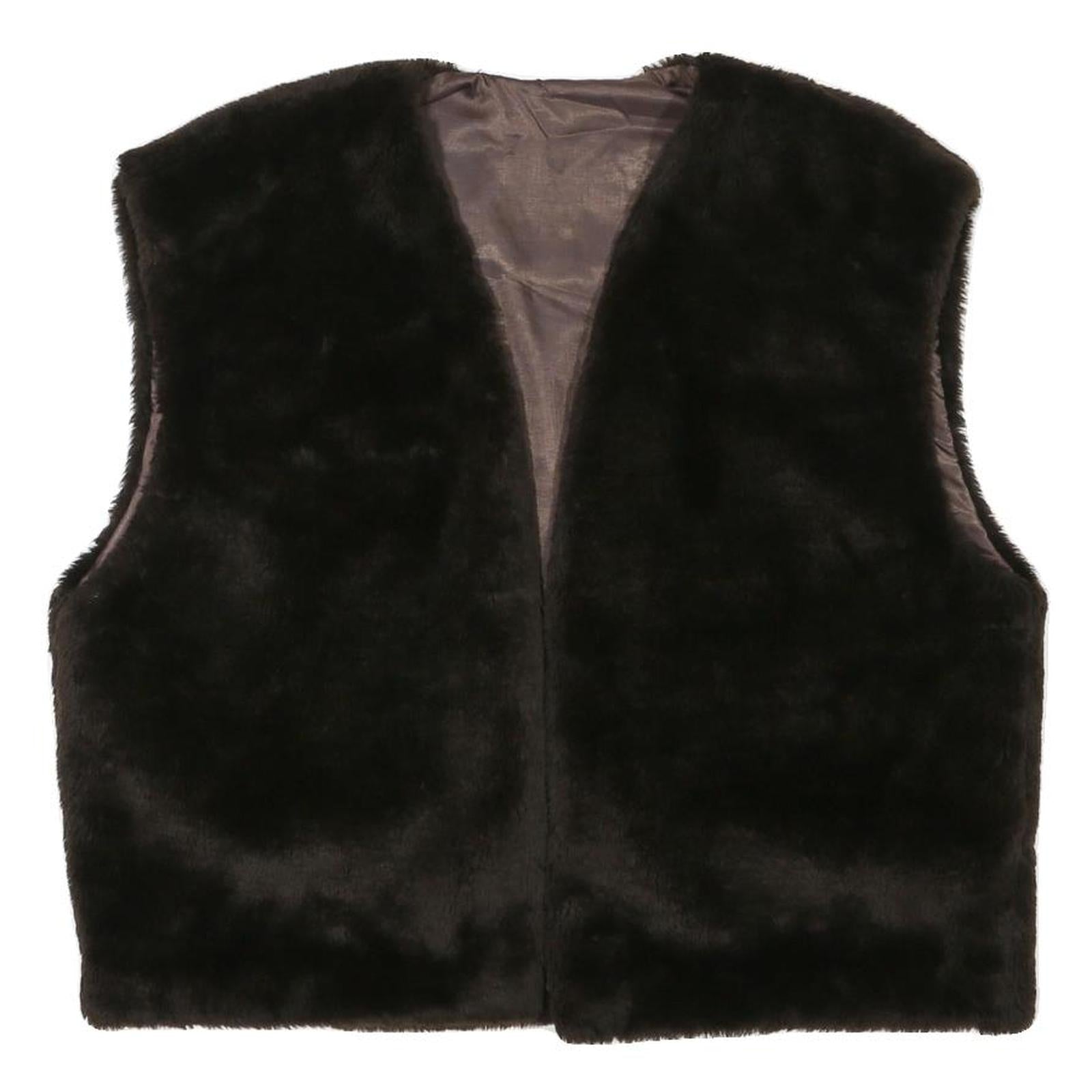 Womens Black Faux Fur Sleeveless Jacket L Polyester Blend Plain Soft Feel Refurbished - N/A refurbished available on Cerqular