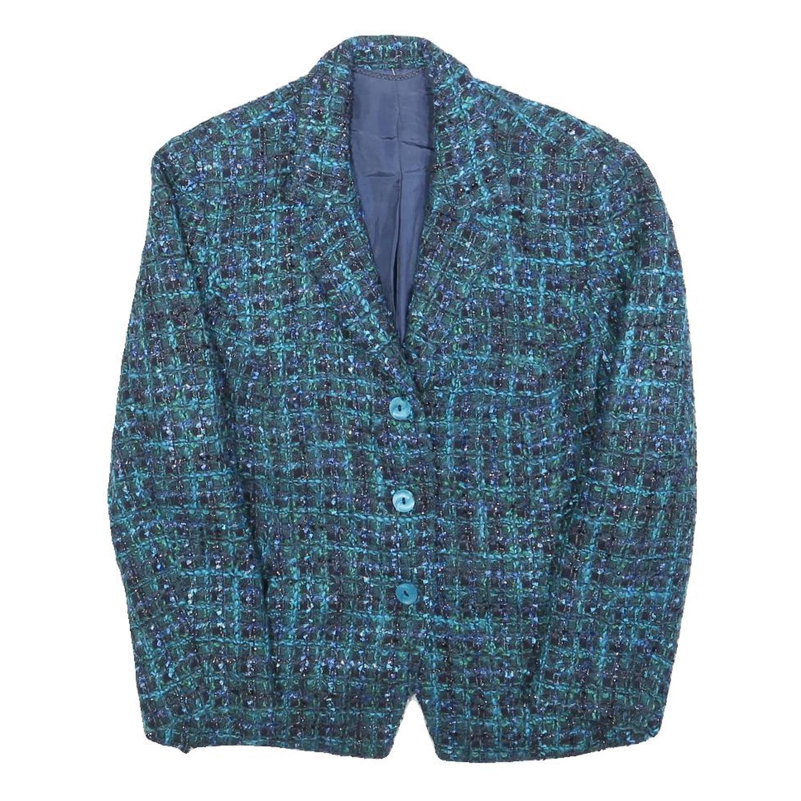 Womens Blue Green Check Jacket S Woven Button Closure Classic Fit Stylish Refurbished - N/A refurbished available on Cerqular