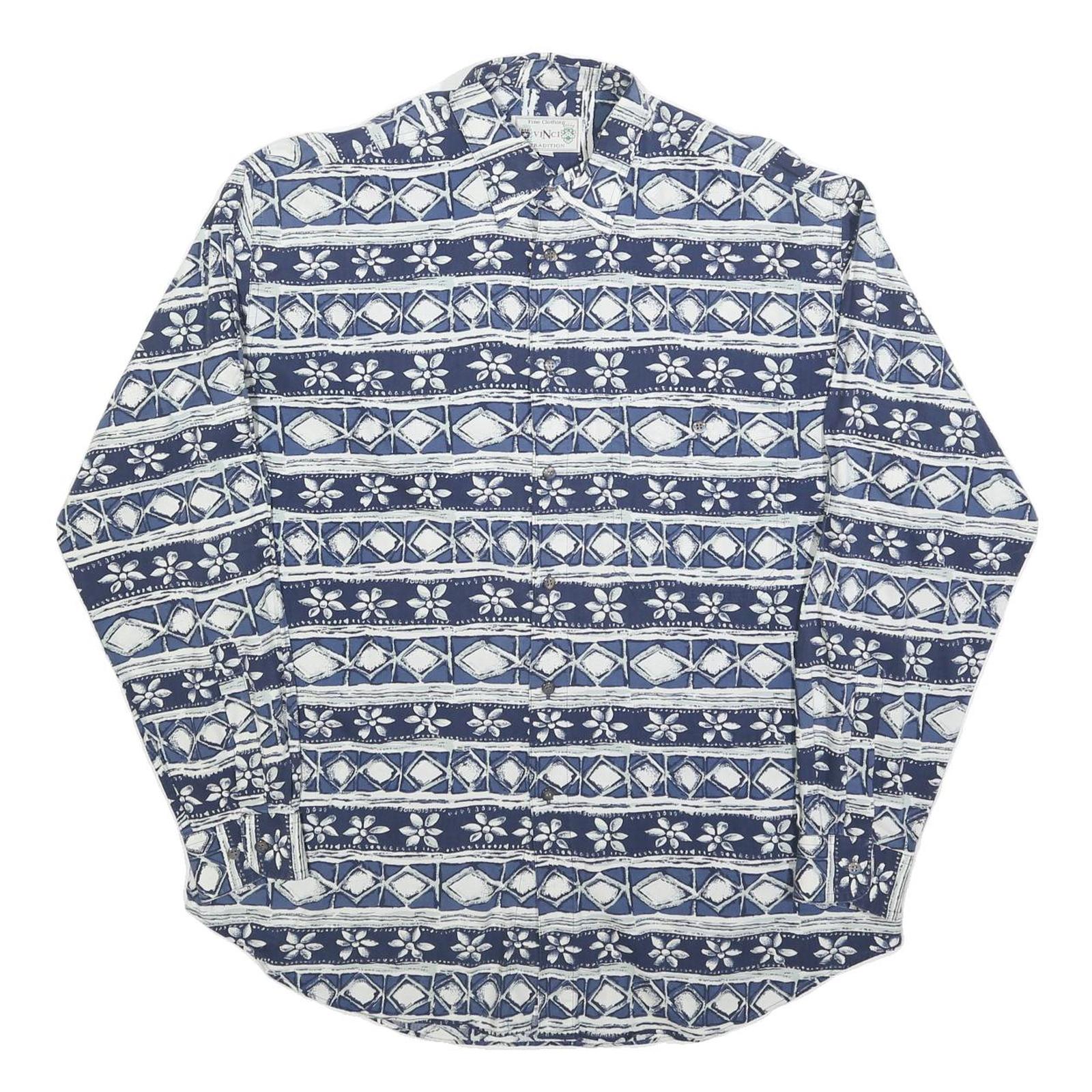 VINCI Mens Blue & White Pattern Shirt M Cotton Blend Long Sleeve Casual Refurbished - N/A refurbished available on Cerqular
