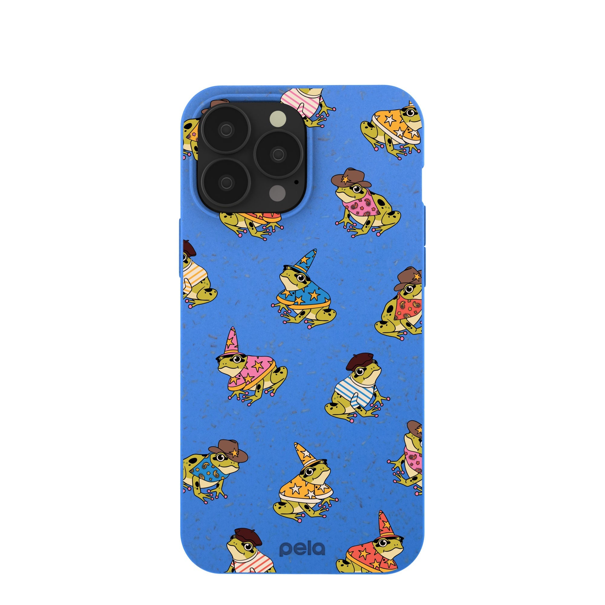 Electric Blue Fancy Frogs iPhone 13 Pro Max Case Refurbished - Pela Case refurbished available on Cerqular