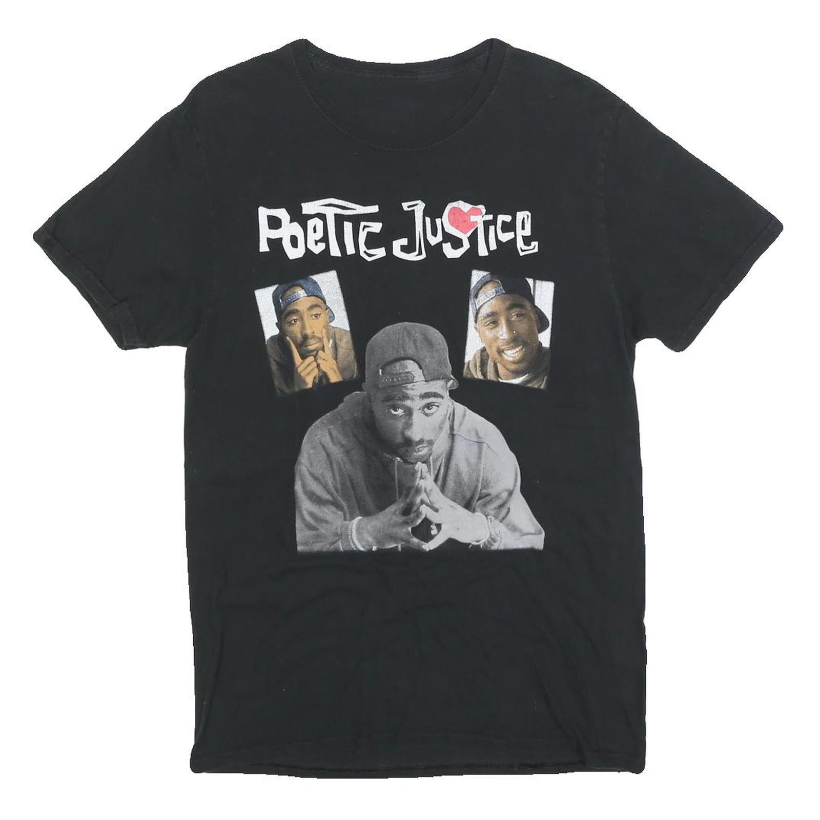 POETIC JUSTICE Mens Black Graphic T-Shirt S Short Sleeve Crew Neck Tupac Print Refurbished - N/A refurbished available on Cerqular