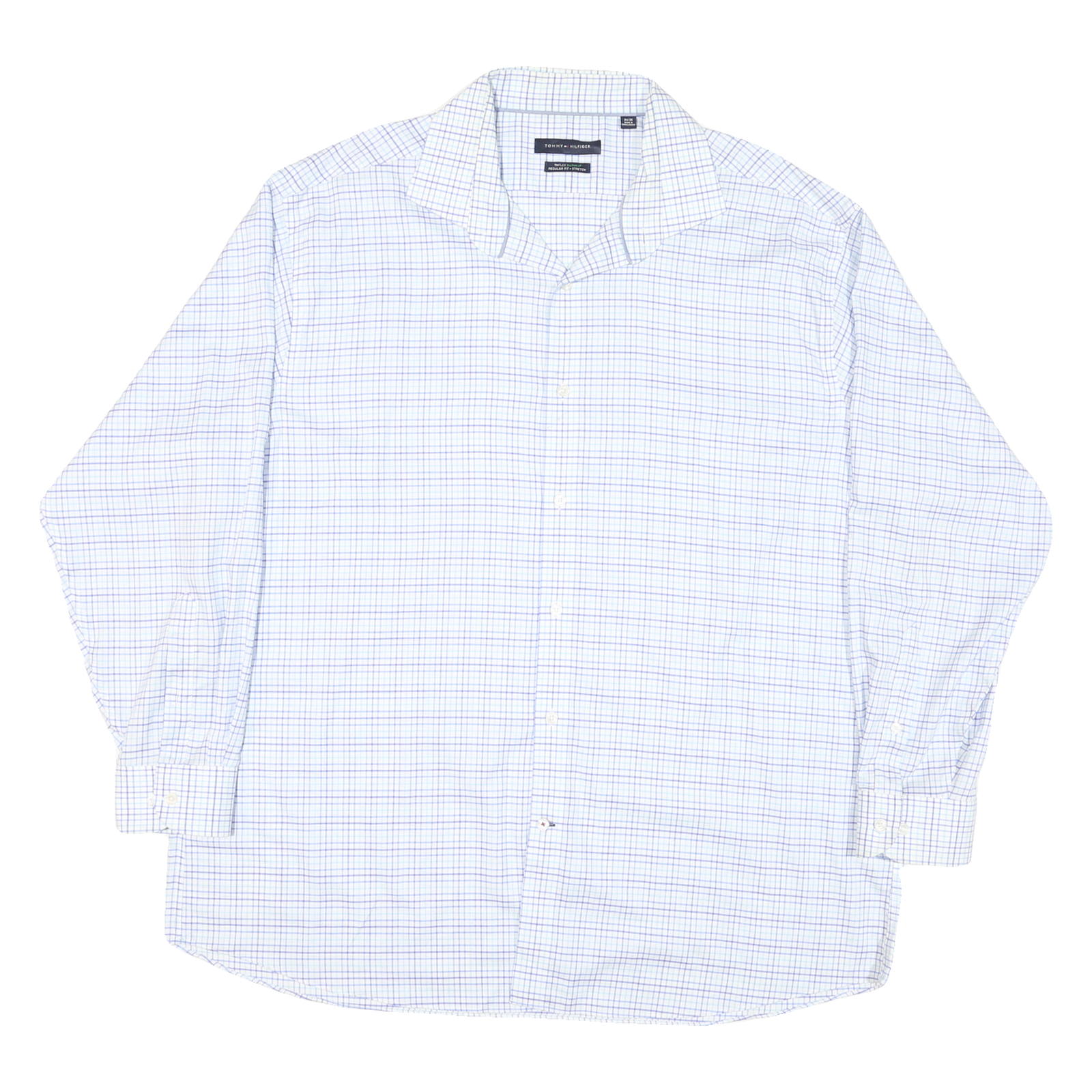 TOMMY HILFIGER Mens White & Blue Check Shirt XL Cotton Blend Casual Long Sleeve Refurbished - N/A refurbished available on Cerqular