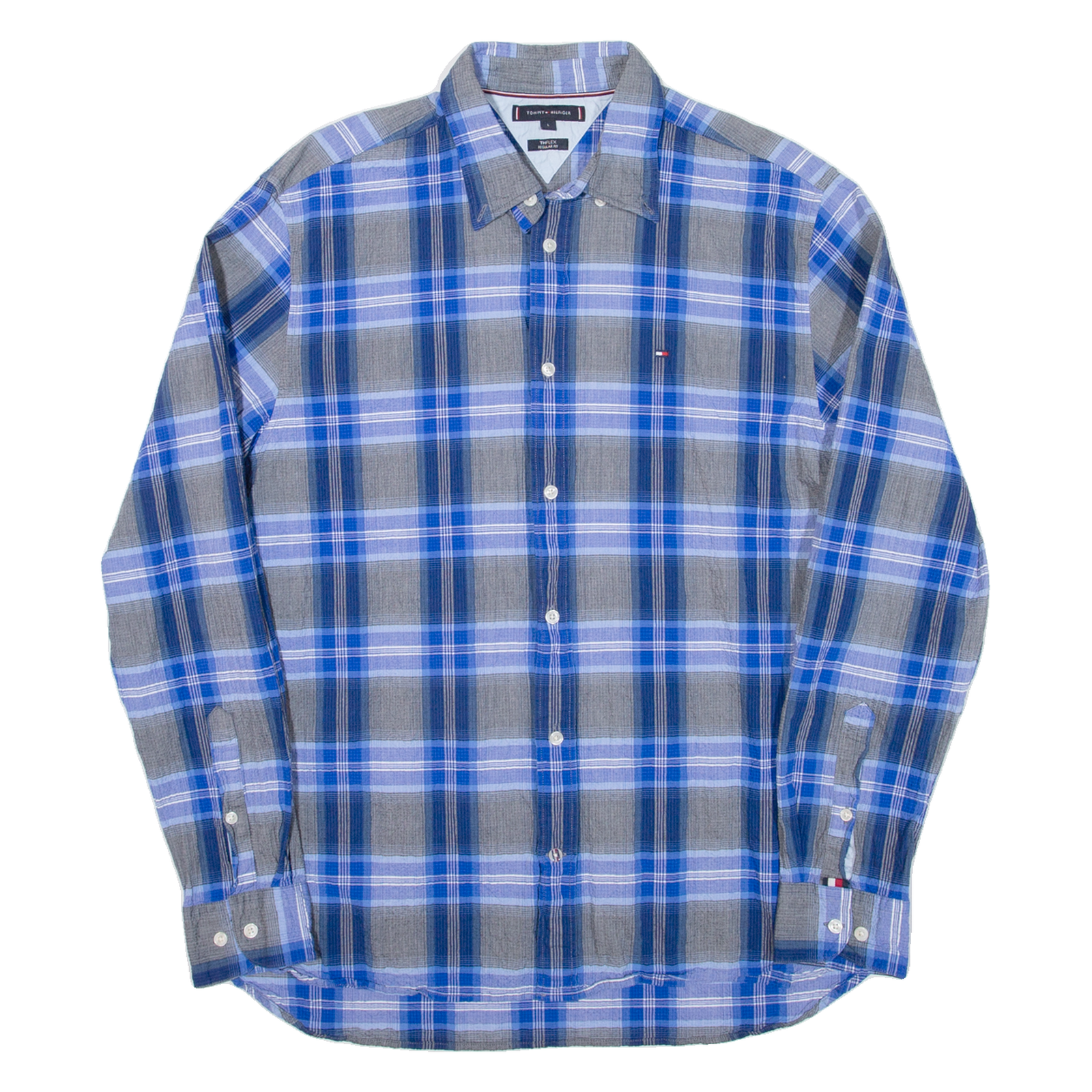 TOMMY HILFIGER Mens Shirt Blue Check Long Sleeve L Refurbished - N/A refurbished available on Cerqular