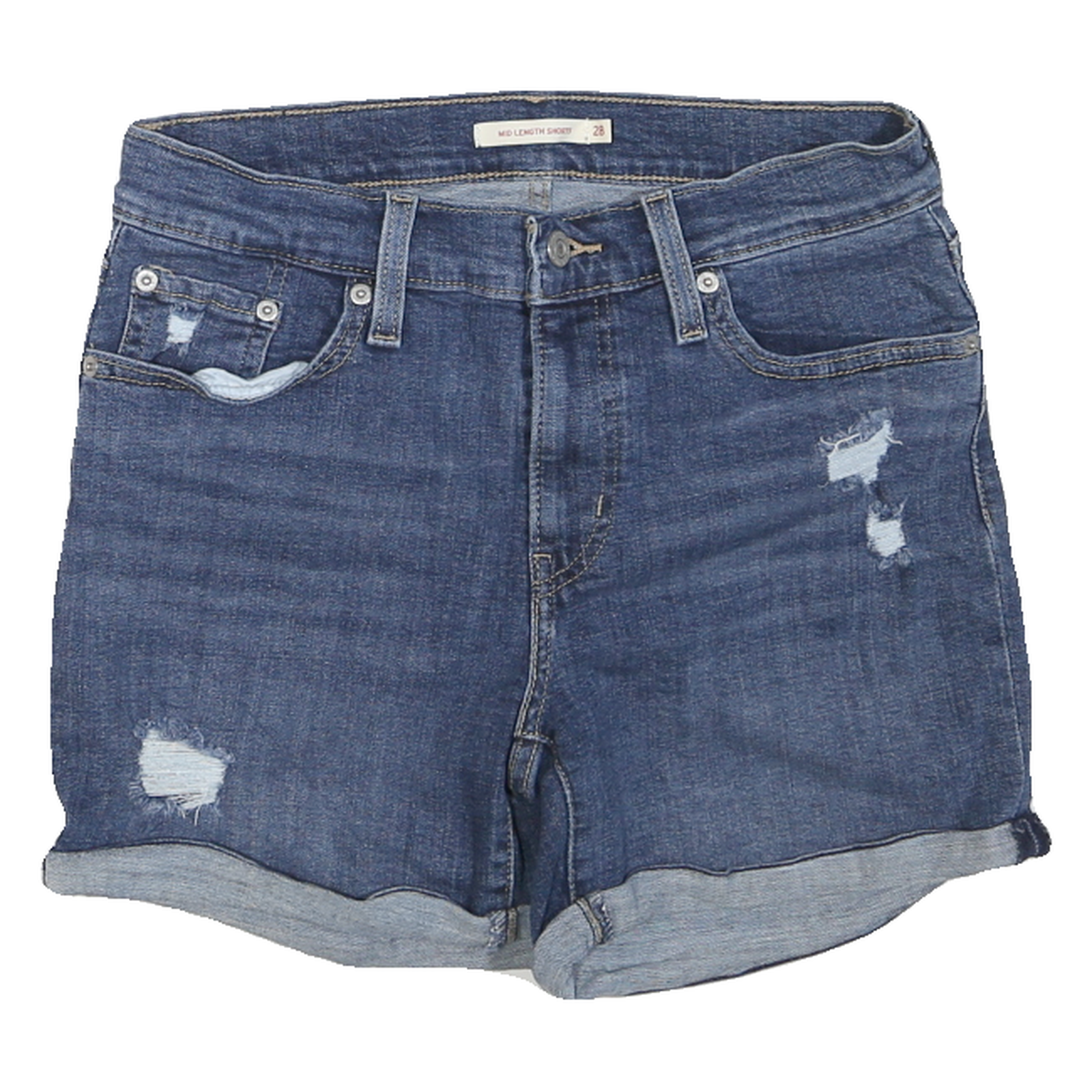 LEVI'S Womens Denim Blue Casual Shorts S W28 Distressed Roll Hem Refurbished - N/A refurbished available on Cerqular