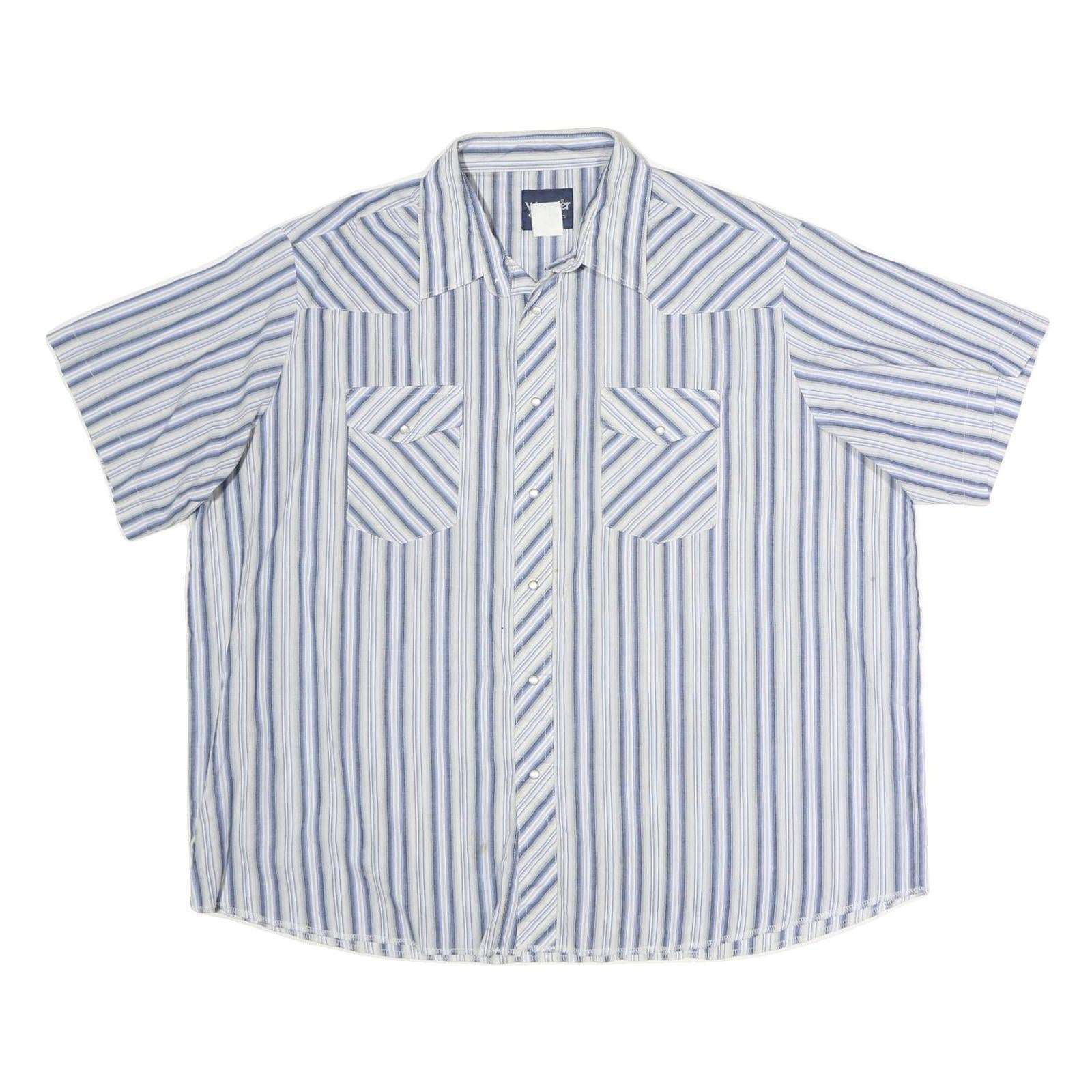 WRANGLER Mens Blue & White Striped Shirt 2XL Cotton Short Sleeve Casual Refurbished - N/A refurbished available on Cerqular
