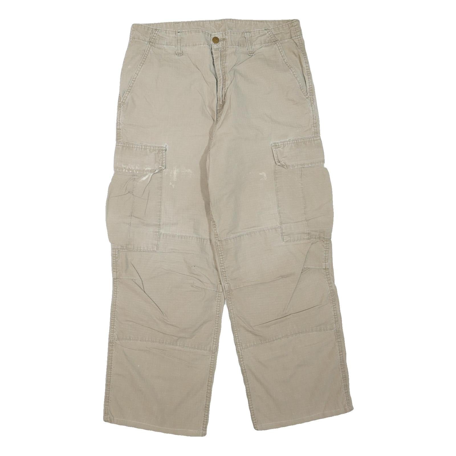 CARHARTT Mens Cotton Blend Beige Regular Cargo Trousers W32 L27 Workwear Casual Refurbished - N/A refurbished available on Cerqular