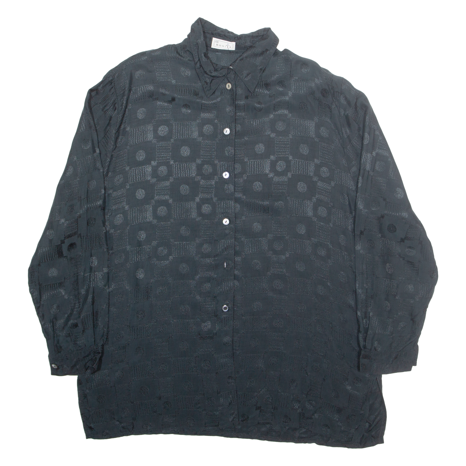 BONITA Padded Shoulders Womens Shirt Black Geometric Long Sleeve L Refurbished - N/A refurbished available on Cerqular