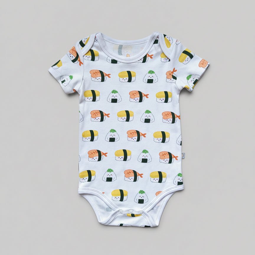 Organic Cotton Baby Onesie - Sushi | Size: 6 - 12M Refurbished - The Wee Bean refurbished available on Cerqular