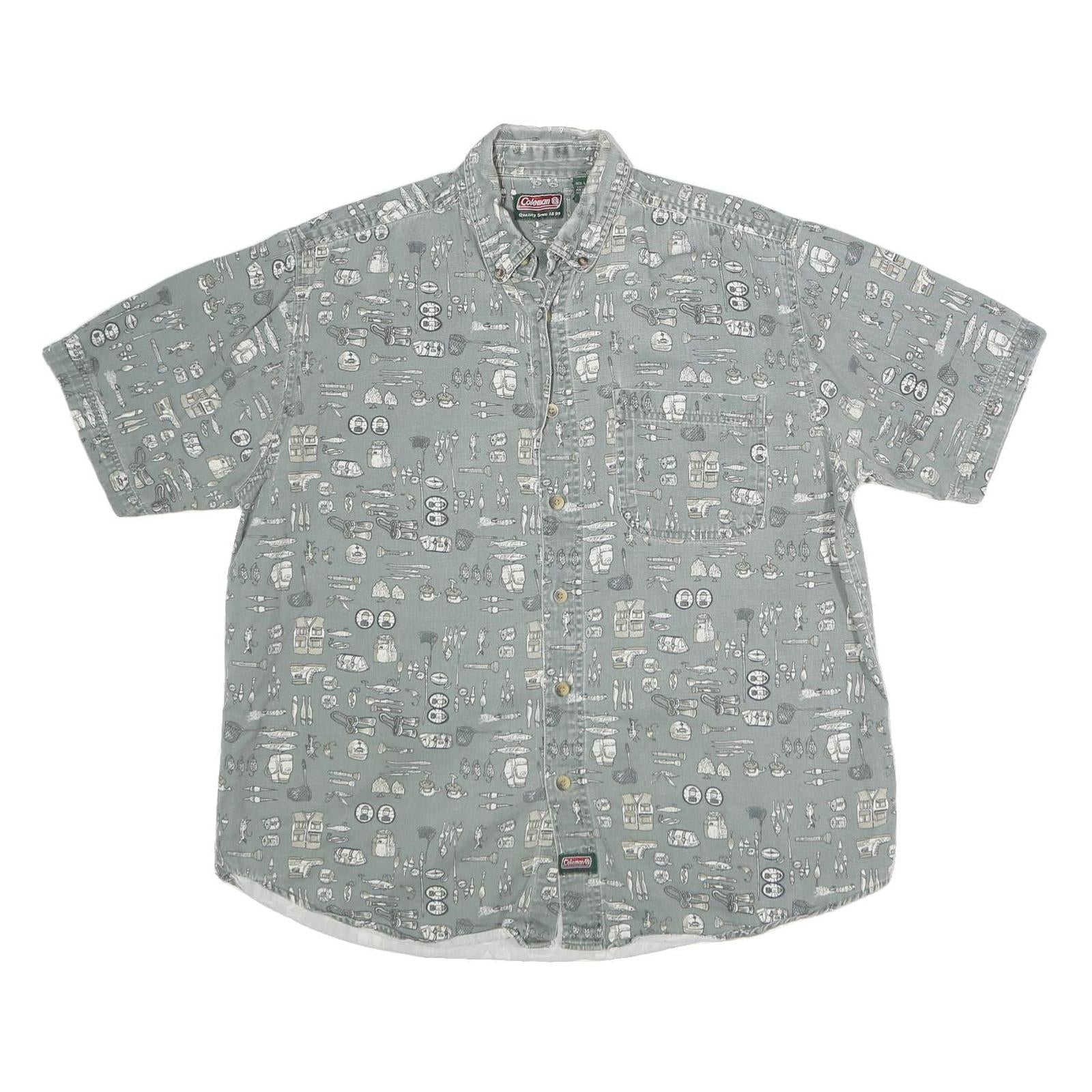 COLEMAN Mens Grey Cotton Short Sleeve Shirt L Printed Casual Button Down Refurbished - N/A refurbished available on Cerqular