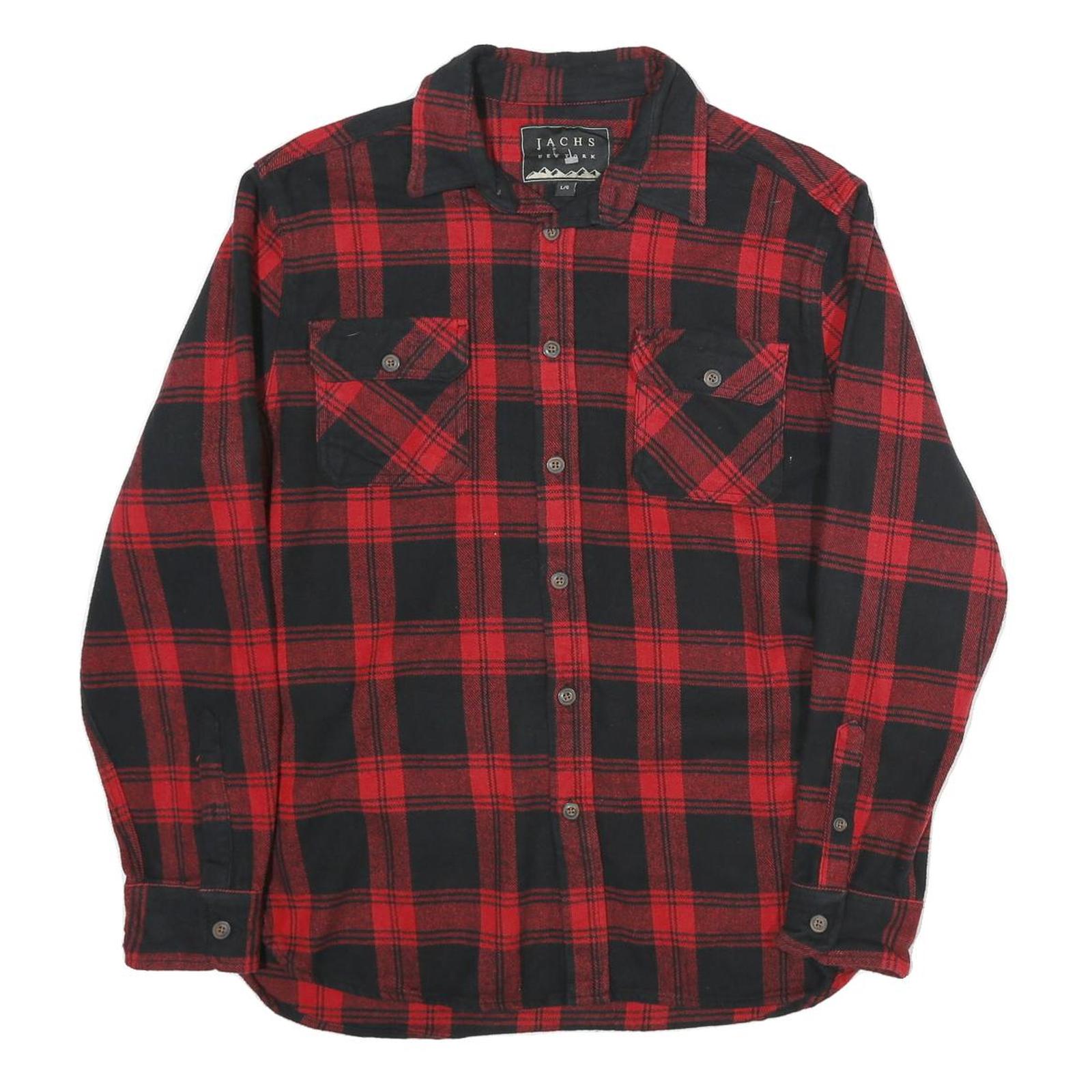 JACHS Mens Red & Black Check Shirt L Long Sleeve Button Closure Casual Flannel Refurbished - N/A refurbished available on Cerqular