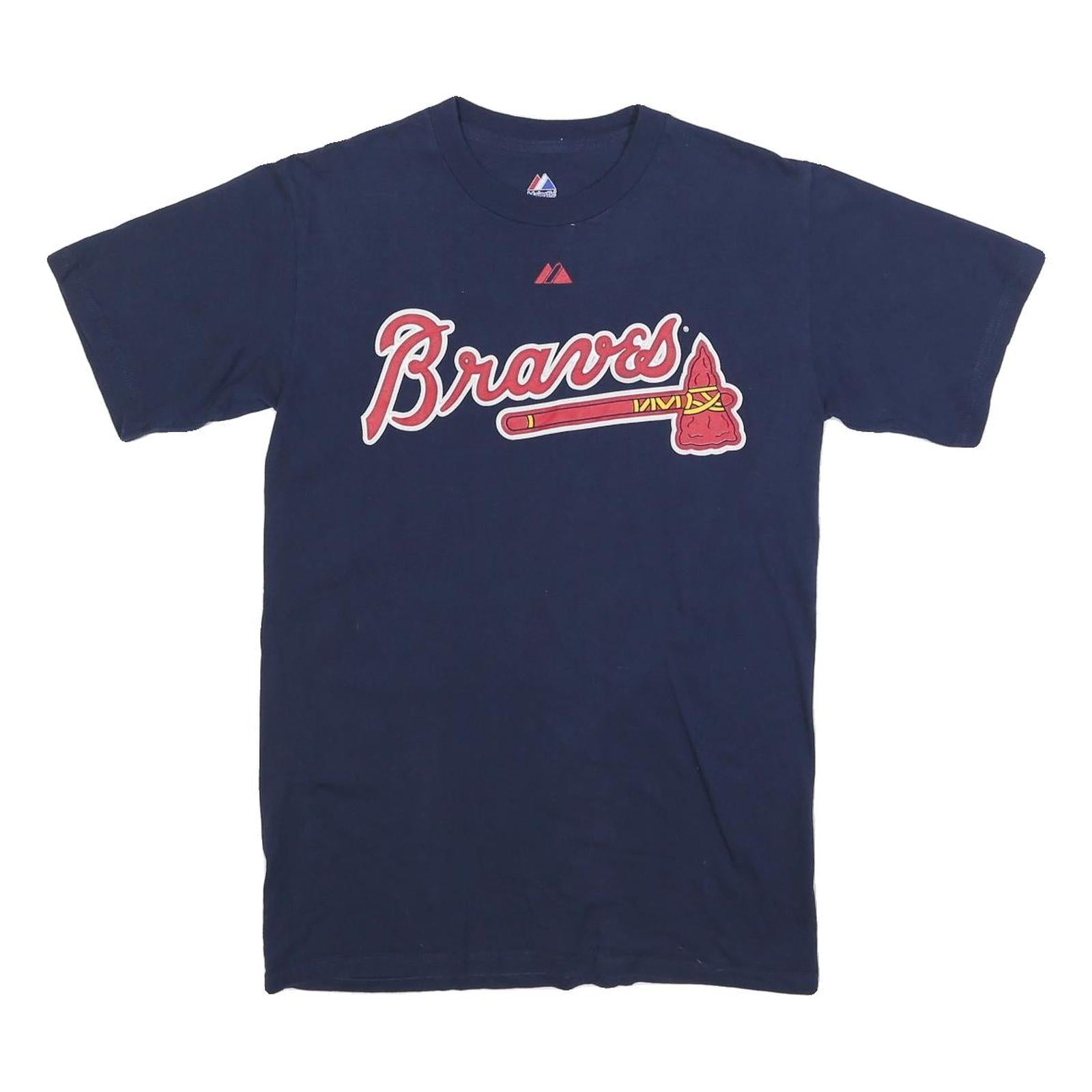 MAJESTIC Mens Navy Blue Braves Graphic T-Shirt S Short Sleeve Crew Neck Refurbished - N/A refurbished available on Cerqular