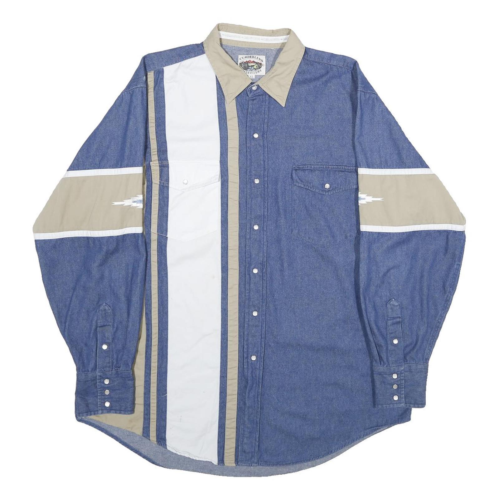 CUMBERLAND OUTFITTERS Mens Blue & Beige Cotton Shirt XL Western Casual Button Refurbished - N/A refurbished available on Cerqular