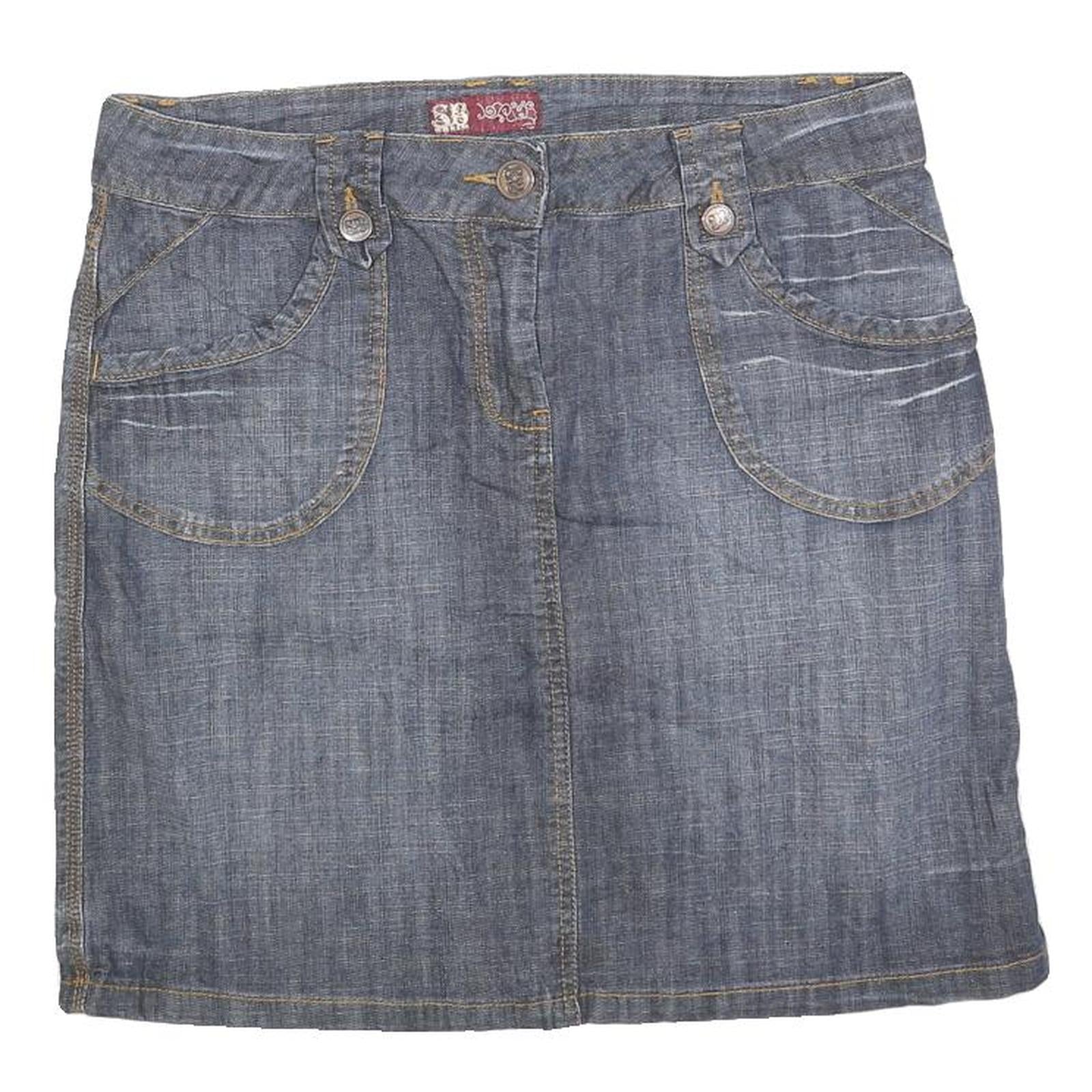 SB DENIM Womens Blue Cotton Blend Denim Mini Skirt Button Closure Casual Style M Refurbished - N/A refurbished available on Cerqular
