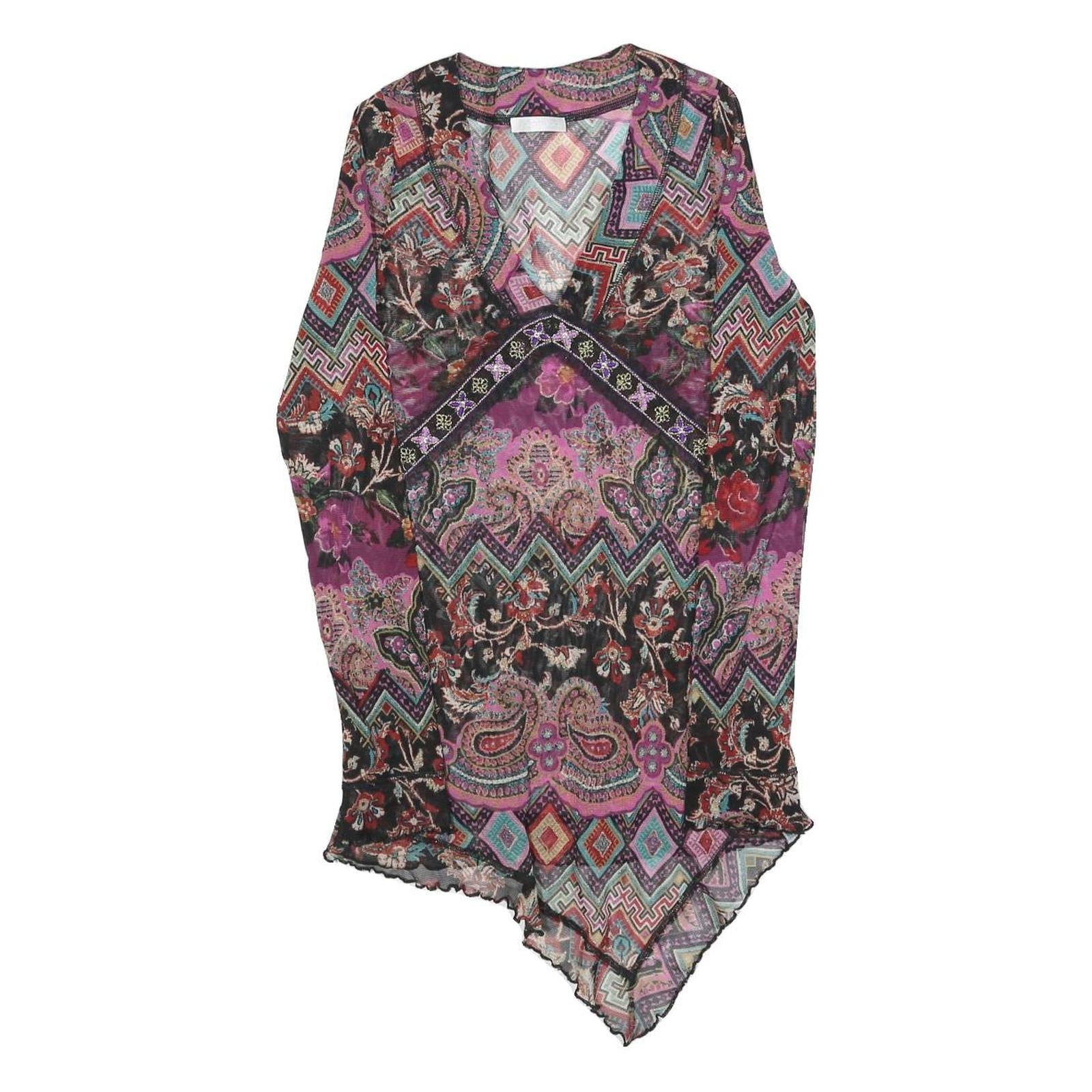 PROMOD Womens Purple Printed Long Sleeve V-Neck Top XS Asymmetric Hem Stylish Refurbished - N/A refurbished available on Cerqular