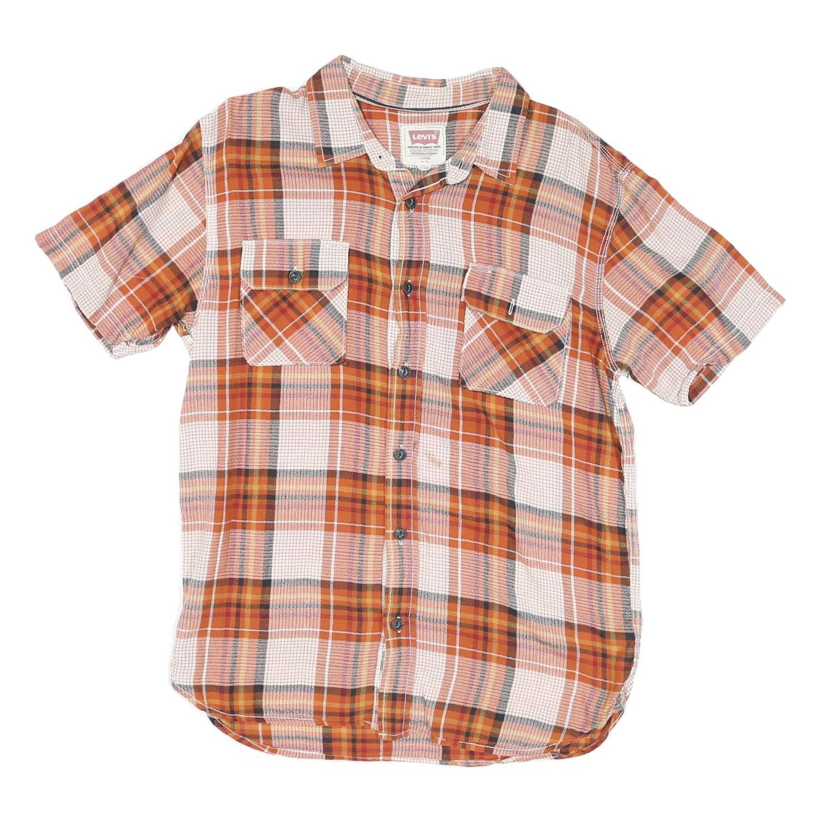 LEVI'S Mens Orange & Brown Plaid Cotton Blend Shirt L Short Sleeve Casual Refurbished - N/A refurbished available on Cerqular