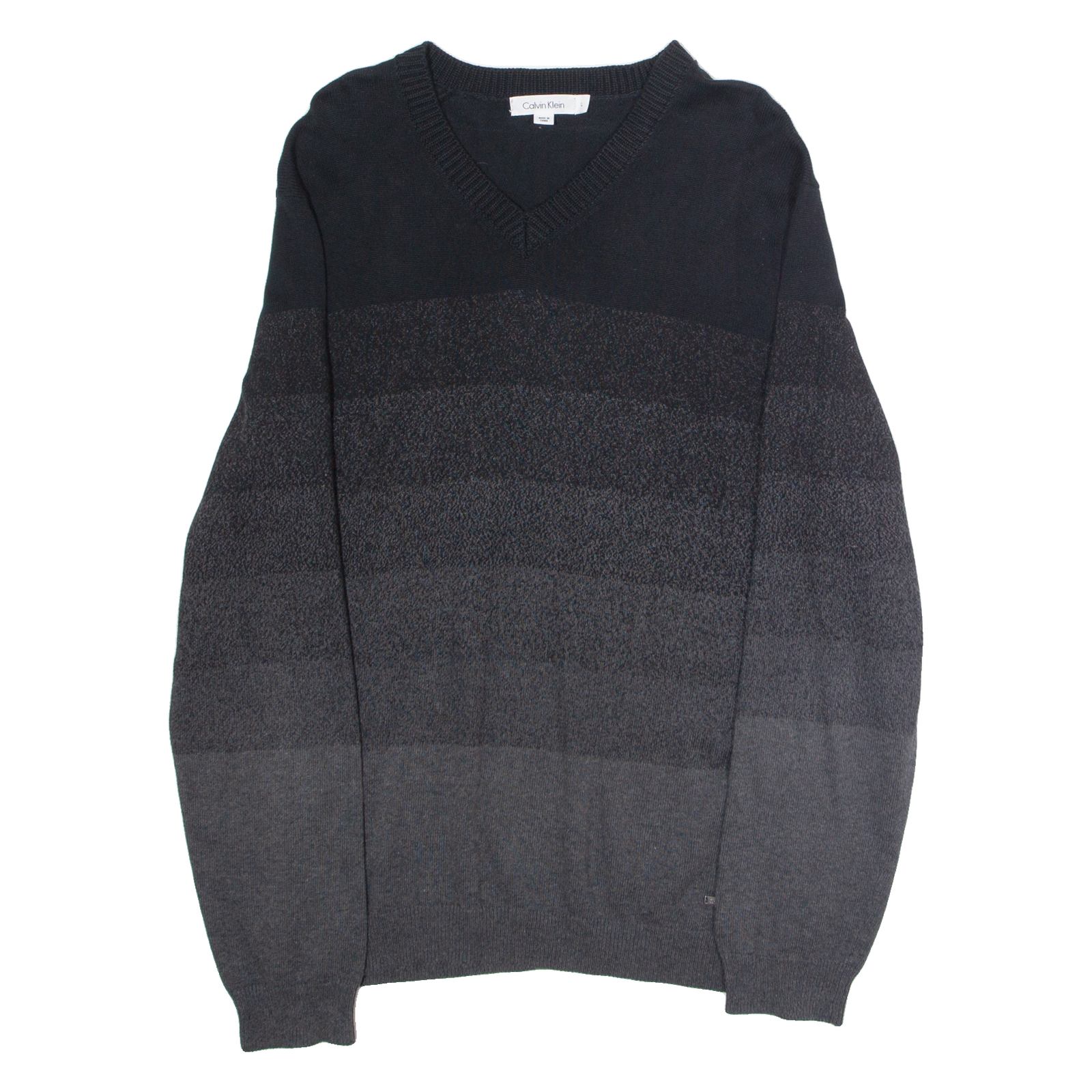 CALVIN KLEIN Mens Patterned Jumper Black Striped V-Neck Tight Knit L Refurbished - N/A refurbished available on Cerqular