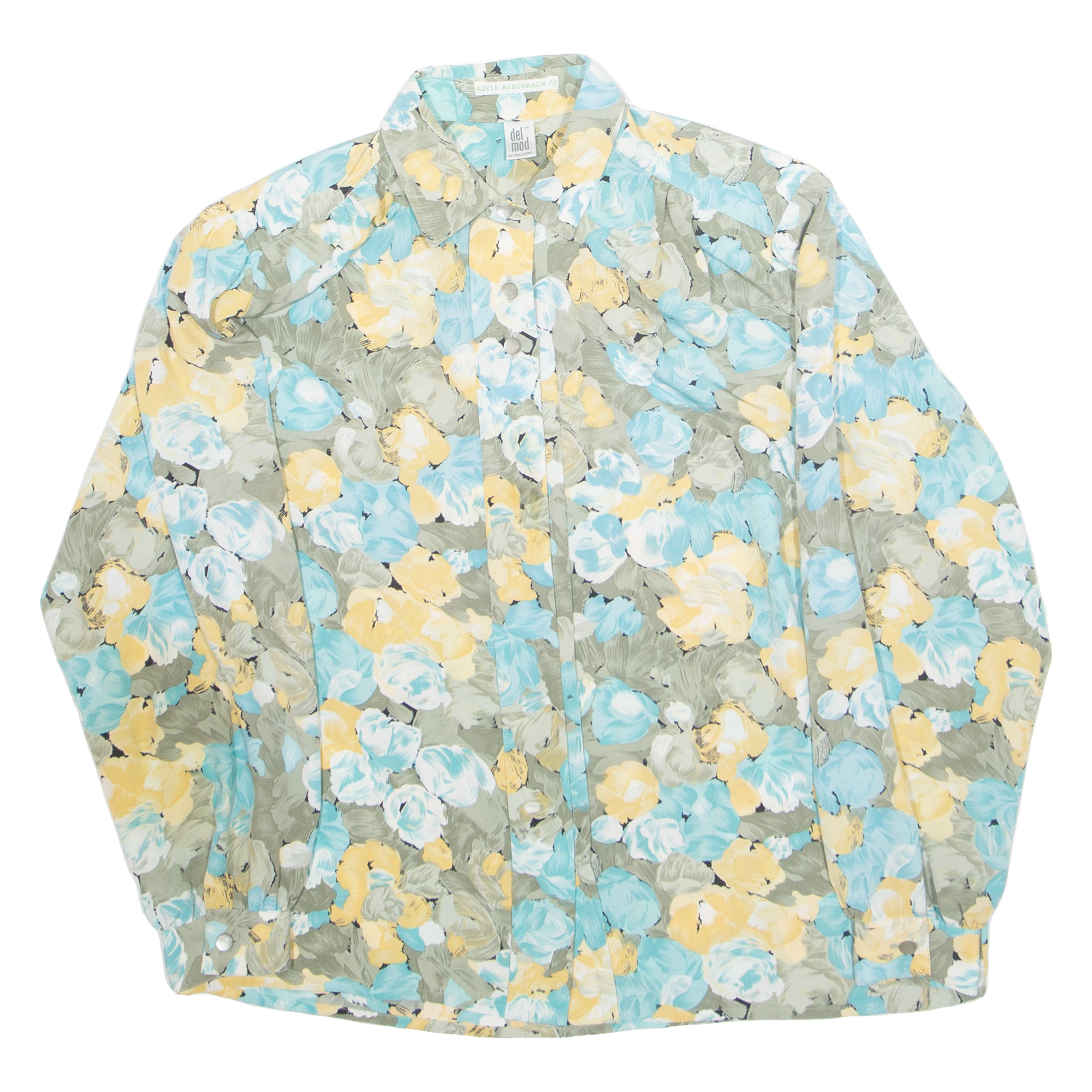 DEL MOD Womens Printed Blouse Blue Long Sleeve Floral XL Refurbished - N/A refurbished available on Cerqular