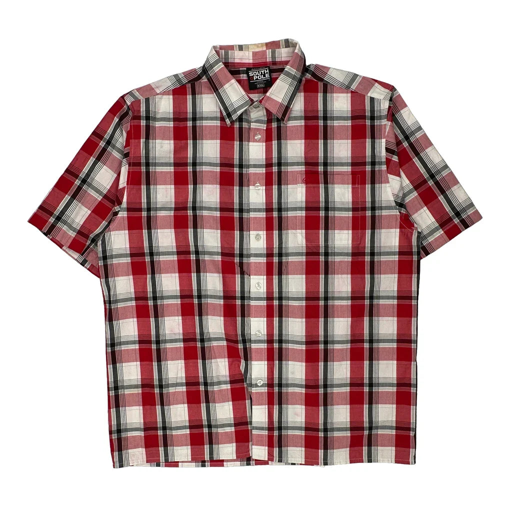 Southpole Checked Short Sleeve Shirt - 2XL Black Cotton Refurbished - Thrifted (note: this is a term often used to describe second- refurbished available on Cerqular