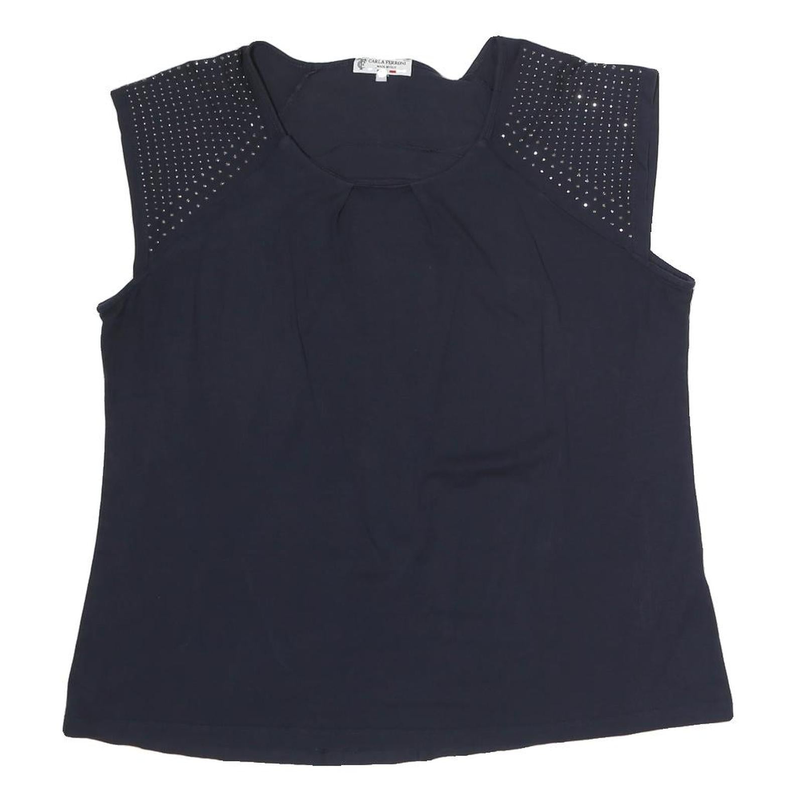 CARLA FERONI Womens Black Studded Cap Sleeve Round Neck Top M Stylish Cotton Refurbished - N/A refurbished available on Cerqular