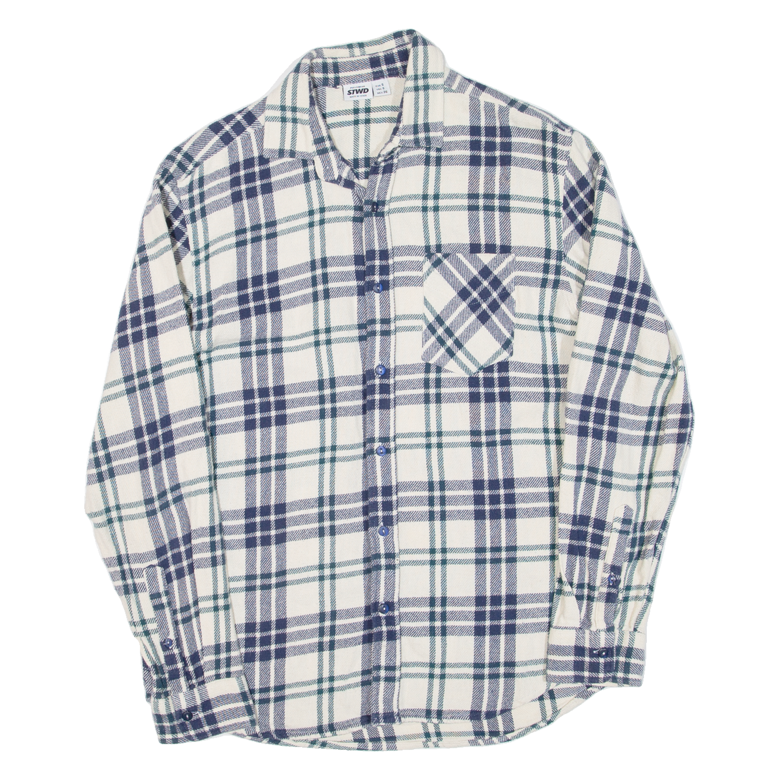 STWD Mens Flannel Shirt Blue Check Long Sleeve S Refurbished - N/A refurbished available on Cerqular