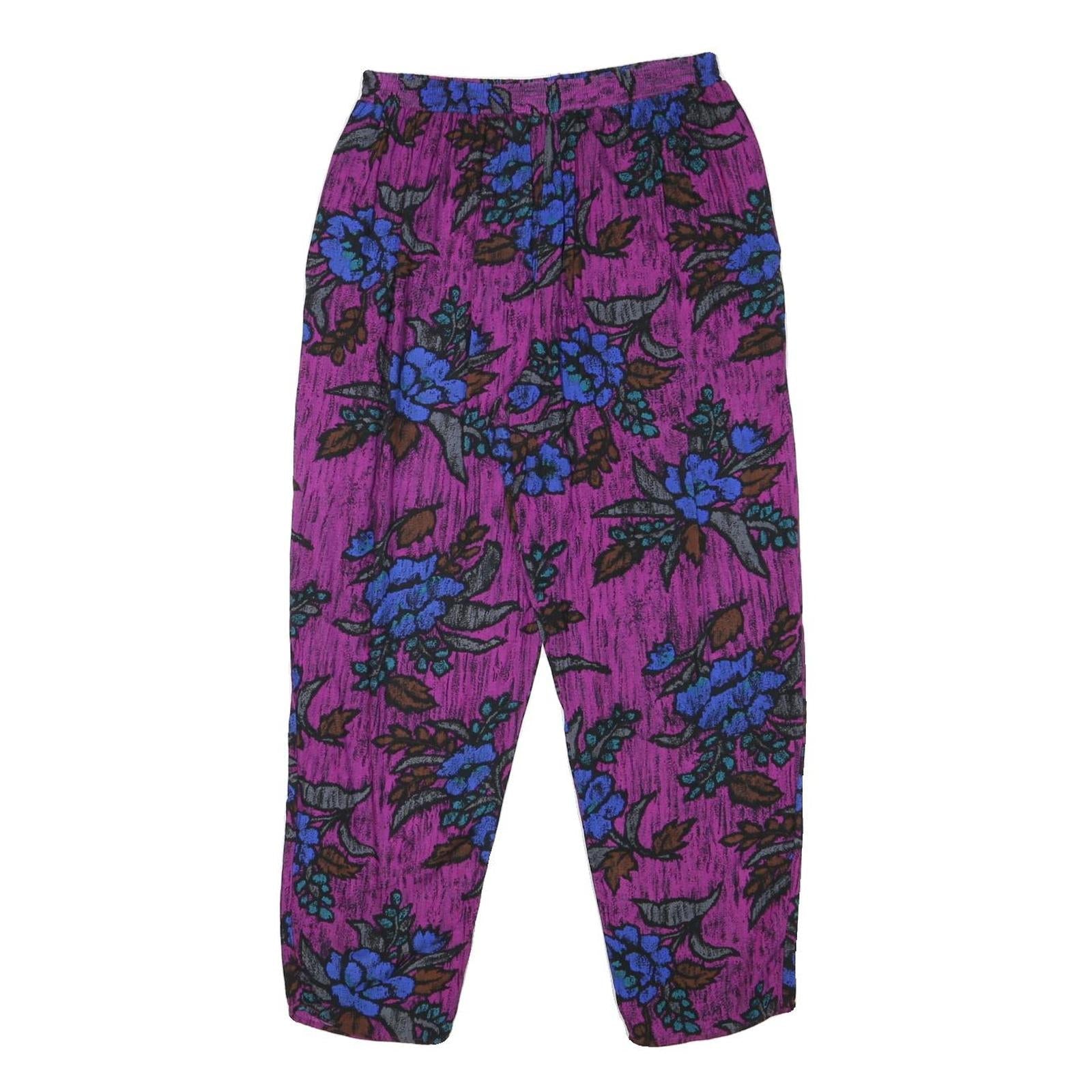Womens Purple Relaxed Floral Trousers W27 L26 Polyester Blend Casual Comfortable Refurbished - N/A refurbished available on Cerqular