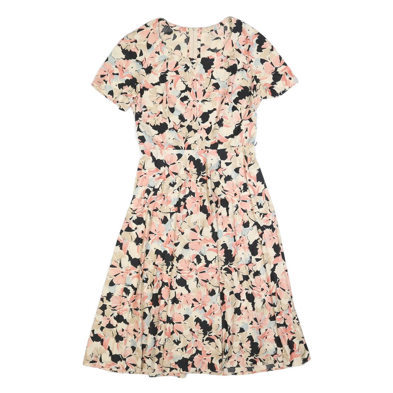 Womens Cream & Pink Floral Fit & Flare Cotton Blend Day Dress Short Sleeve S Refurbished - N/A refurbished available on Cerqular