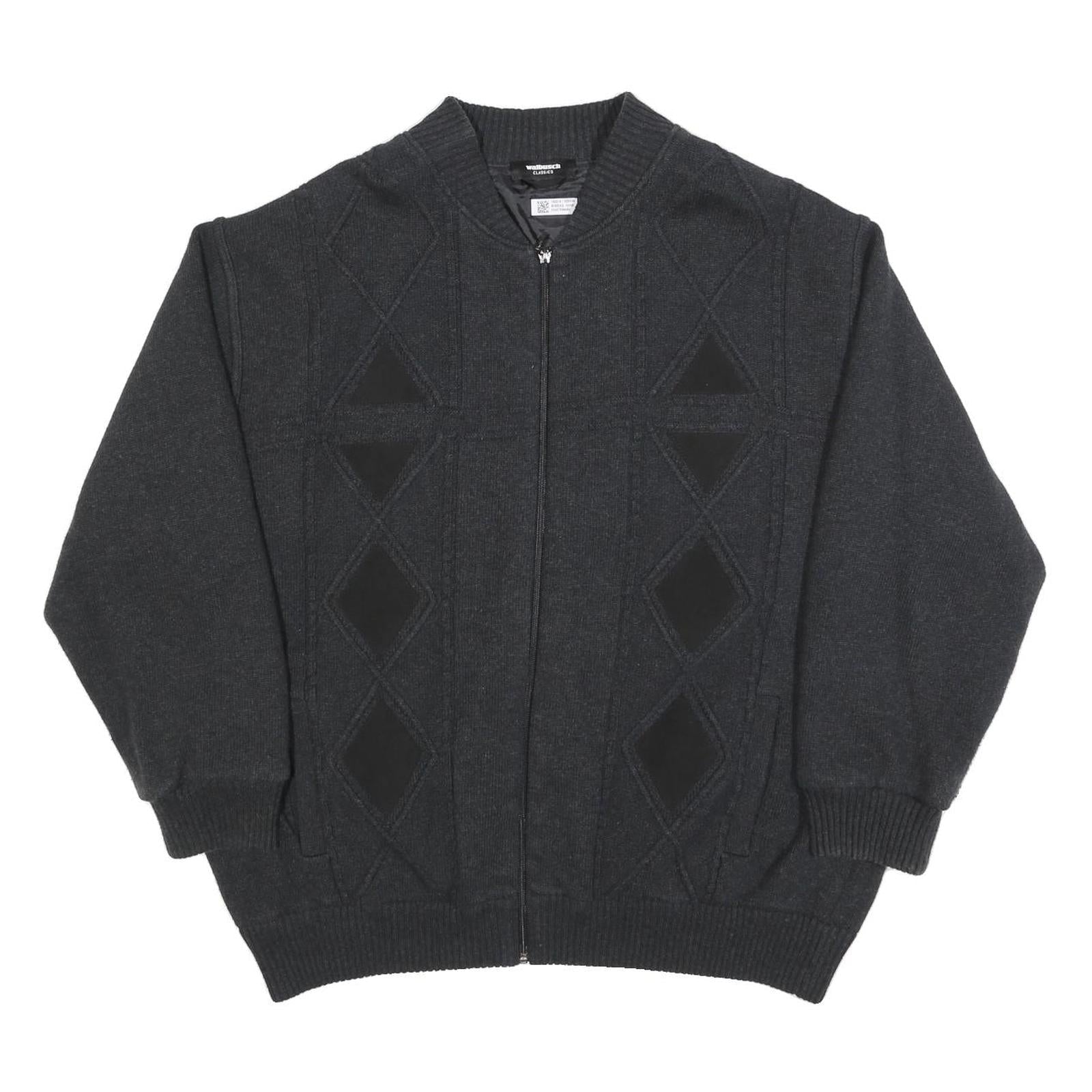 WALBUSCH Mens Black Cotton Blend Zip-Up Regular Fit Casual Jacket L Knit Pattern Refurbished - N/A refurbished available on Cerqular