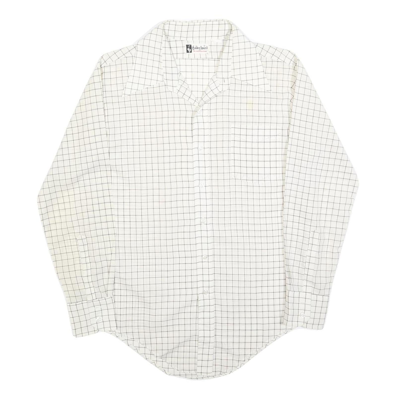 GOLDEN AWARD Mens White & Black Checked Long Sleeve Shirt M Classic Fit Cotton Refurbished - N/A refurbished available on Cerqular