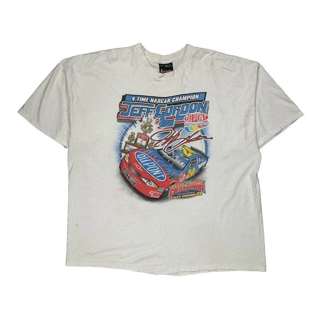 Jeff Gordon Chase Authentics Nascar T-Shirt - 2XL White Cotton Refurbished - Thrifted (note: this is a term often used to describe second- refurbished available on Cerqular