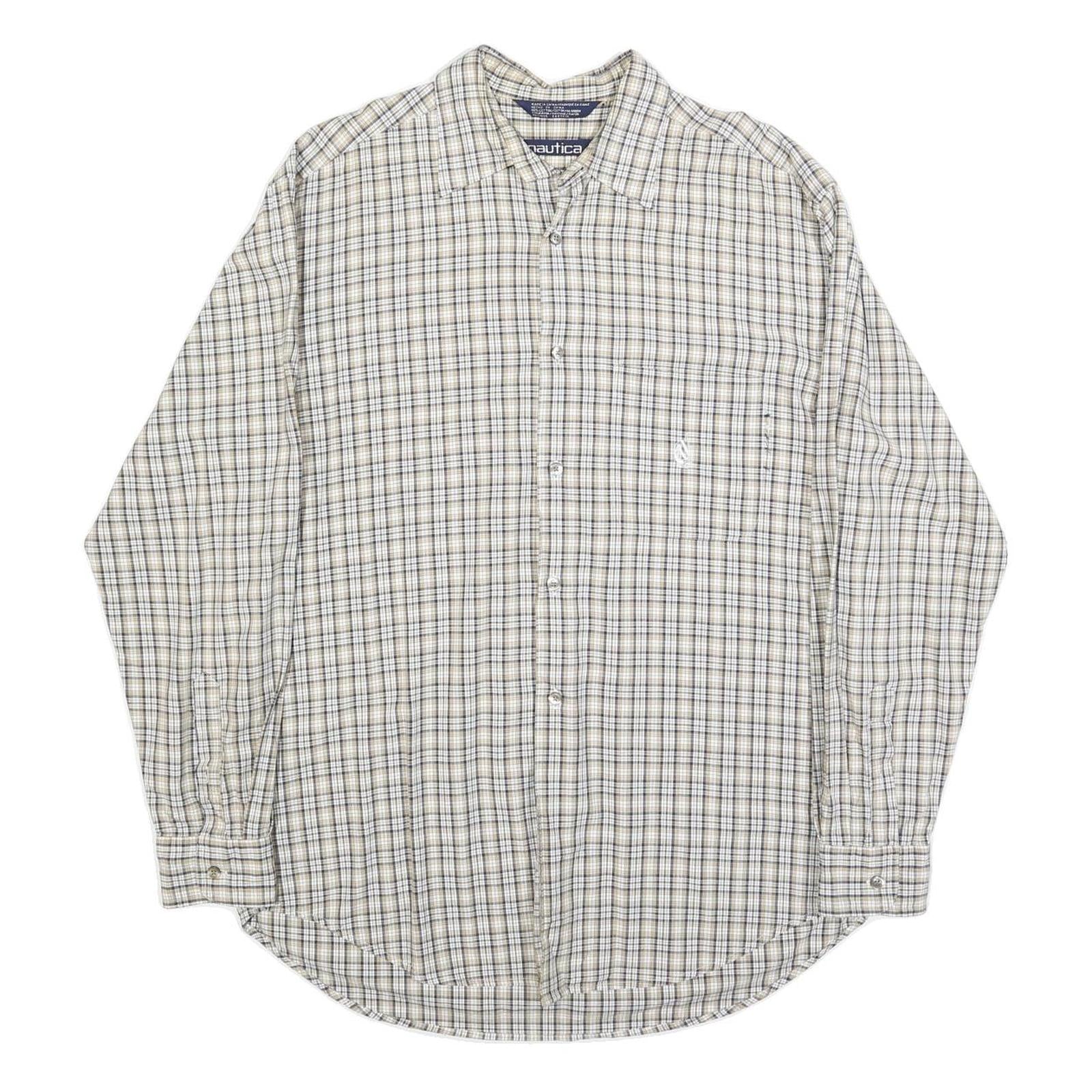 NAUTICA Mens Beige & Brown Checked Shirt M Cotton Blend Casual Button Down Long Refurbished - N/A refurbished available on Cerqular