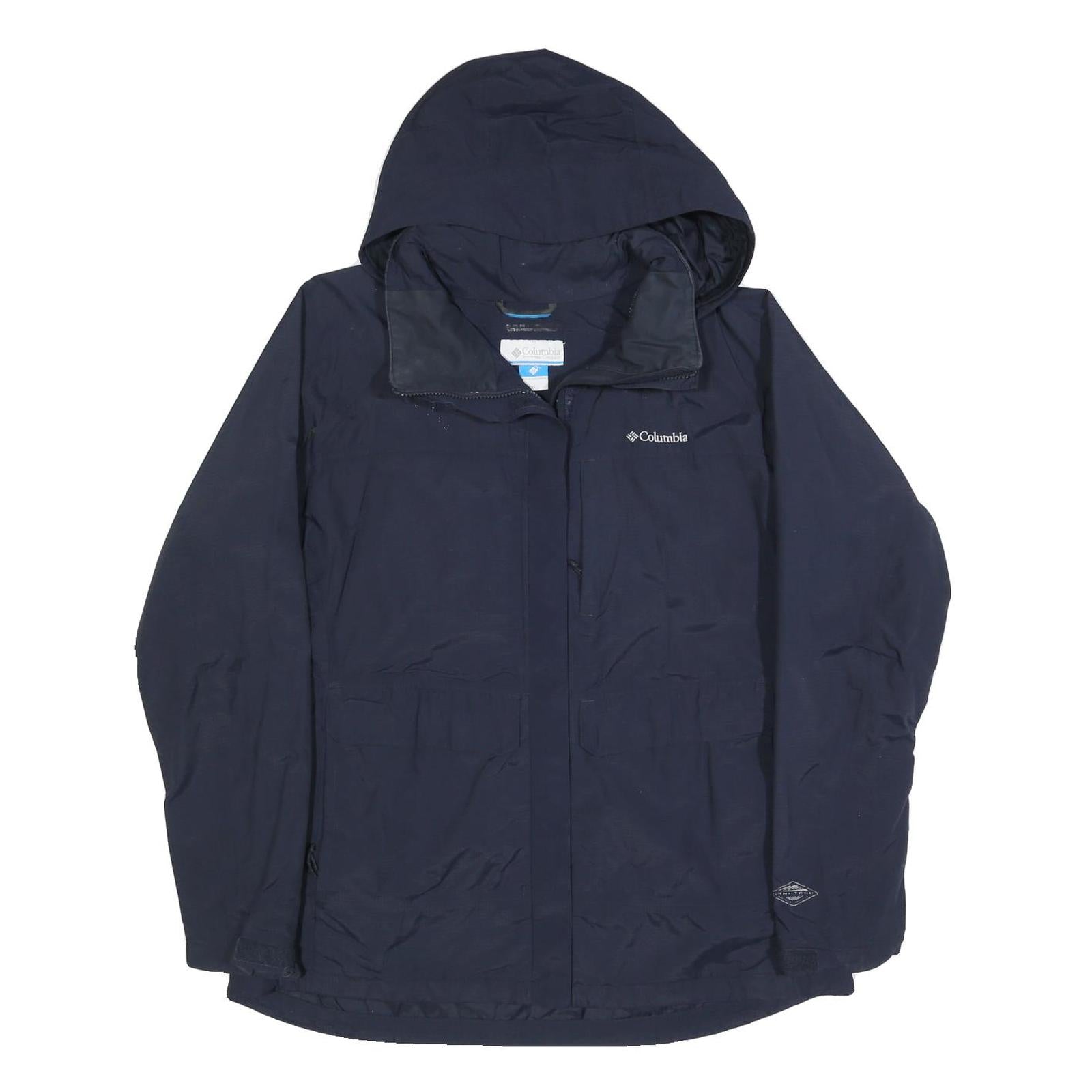 COLUMBIA Womens Navy Blue Outdoor Jacket XL Polyester Blend Zip Hooded Plain Refurbished - N/A refurbished available on Cerqular