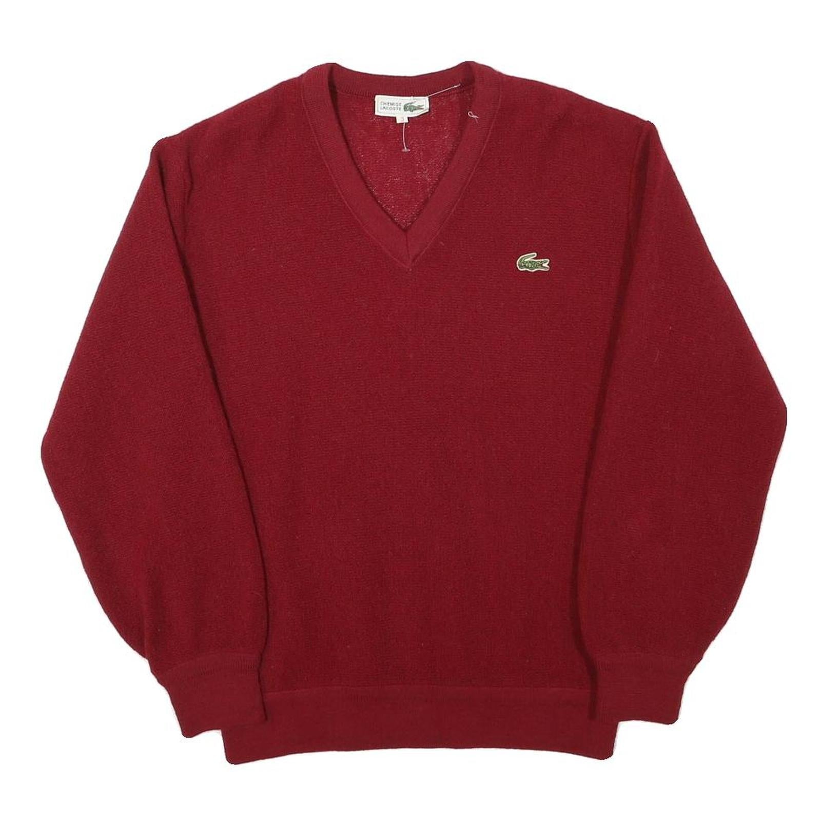 LACOSTE Mens Red Wool Plain V-Neck Basic Knit XXS Jumper Classic Style Refurbished - N/A refurbished available on Cerqular