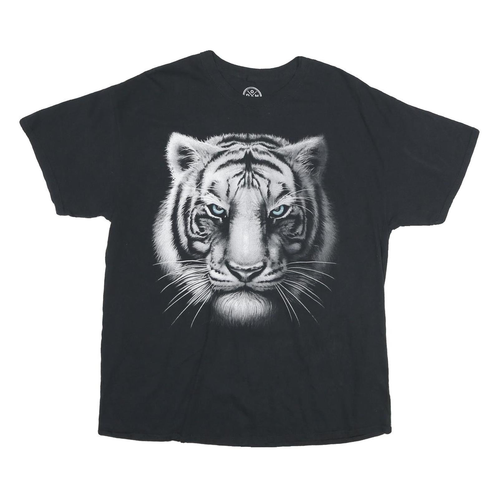 DOM Mens Black XL Cotton Graphic T-Shirt Short Sleeve Crew Neck Tiger Print Refurbished - N/A refurbished available on Cerqular