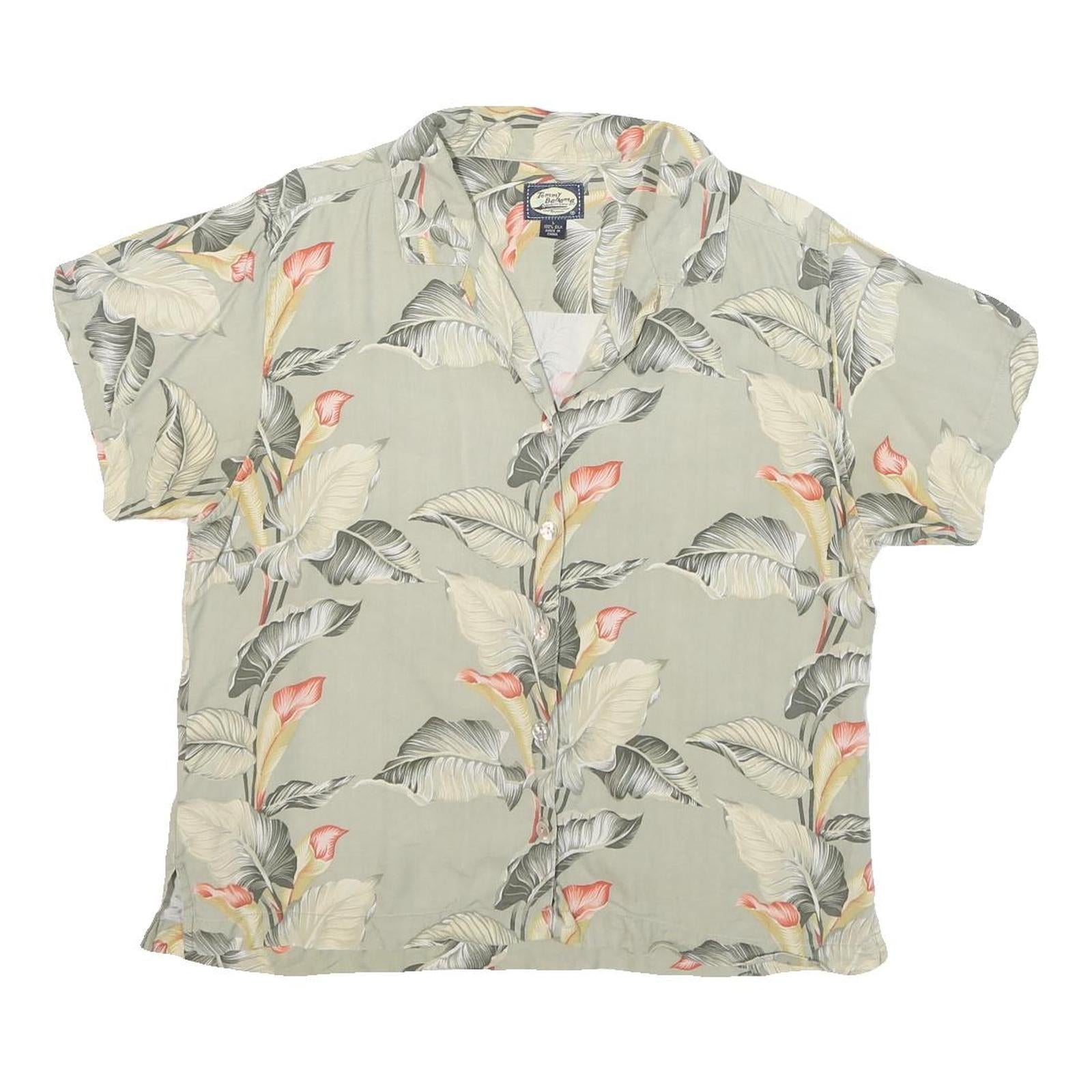 TOMMY BAHAMA Womens Beige Printed Short Sleeve Collared Silk Shirt L Relaxed Fit Refurbished - N/A refurbished available on Cerqular